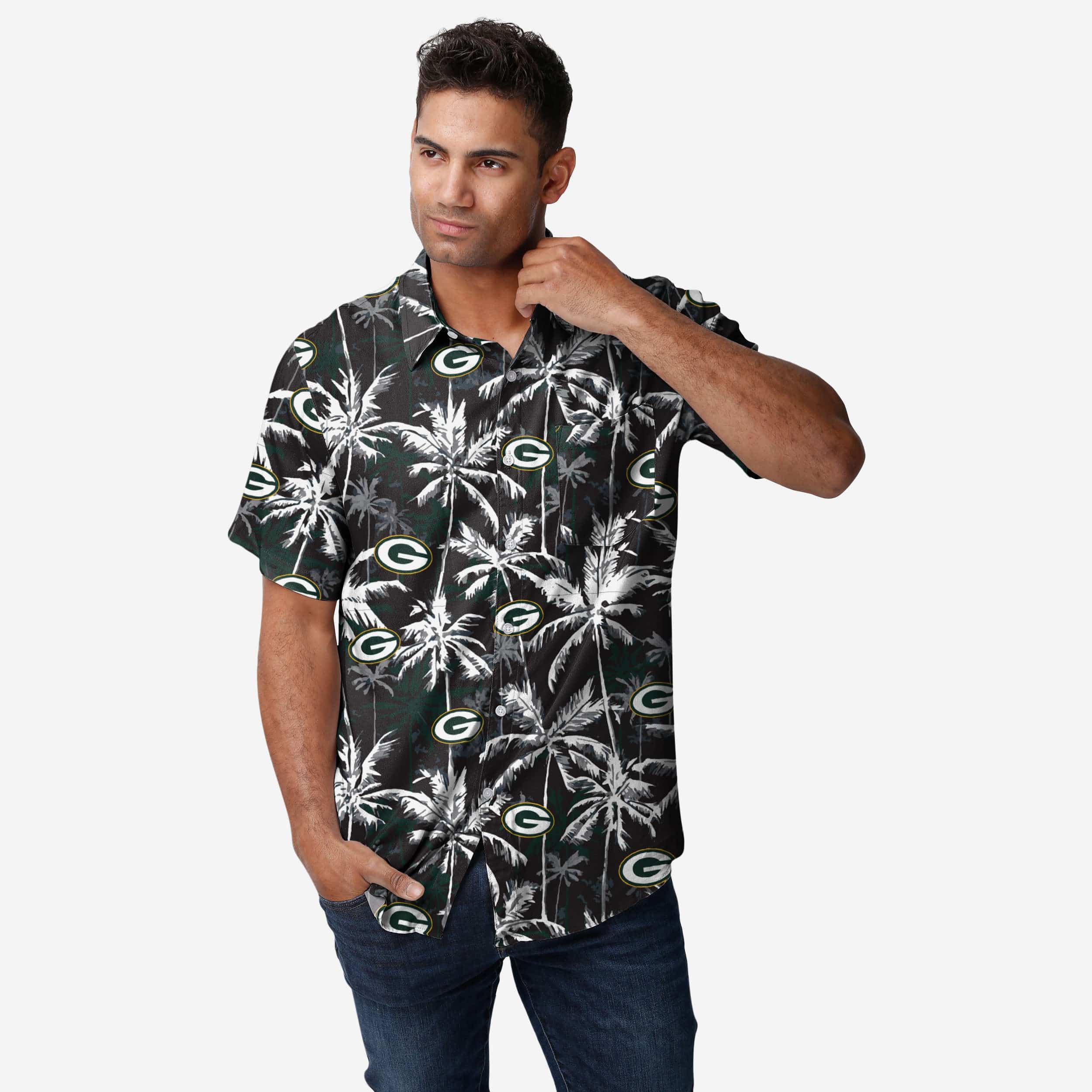 Stunning Green Bay Packers Black Floral Button-Up Shirt