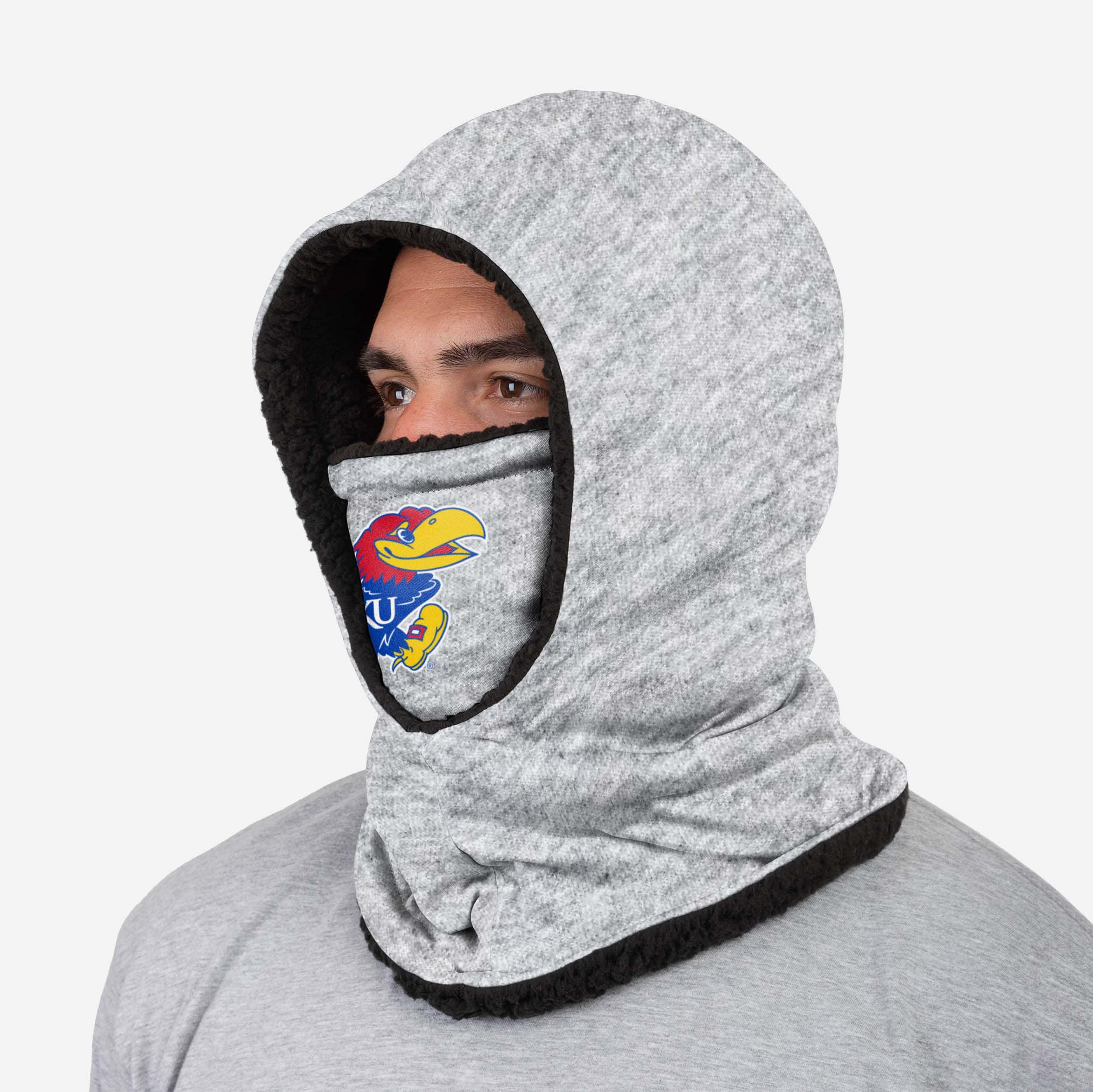 Kansas Jayhawks Heather Grey Big Logo Hooded Gaiter - Stay Warm in Style!