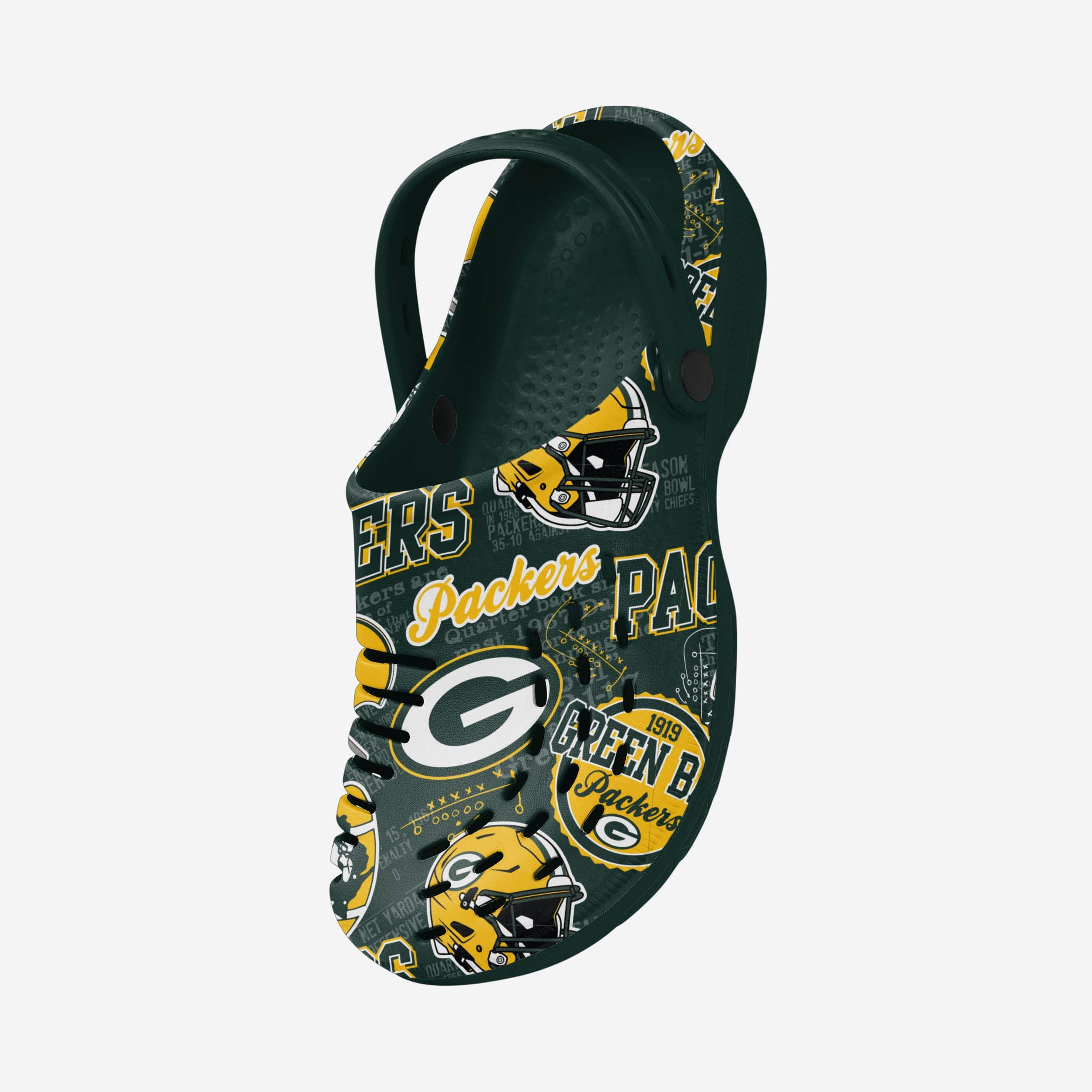 Green Bay Packers Time-Traveling Historic Print Clogs with Straps