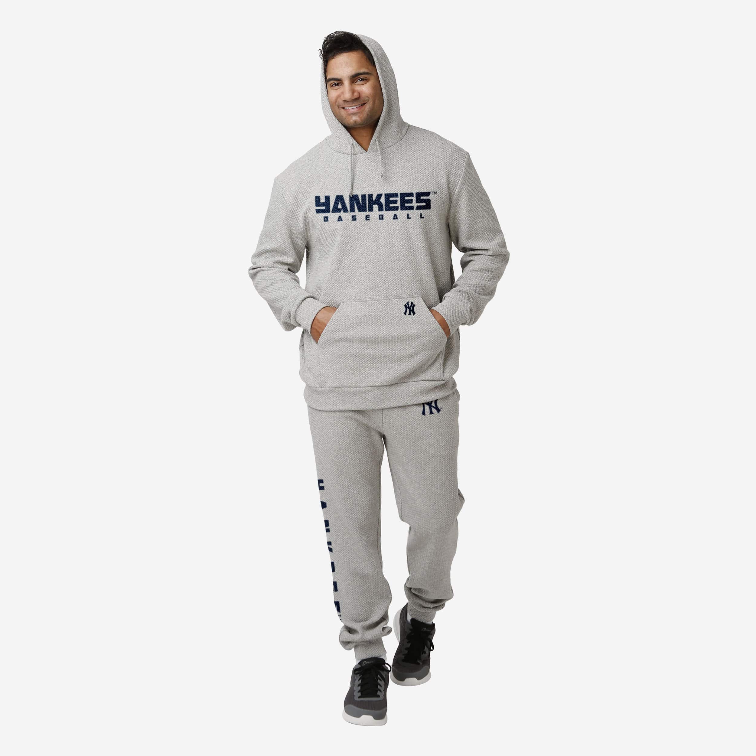 Stylish New York Yankees Gray Woven Hoodie - Show Your Team Spirit!