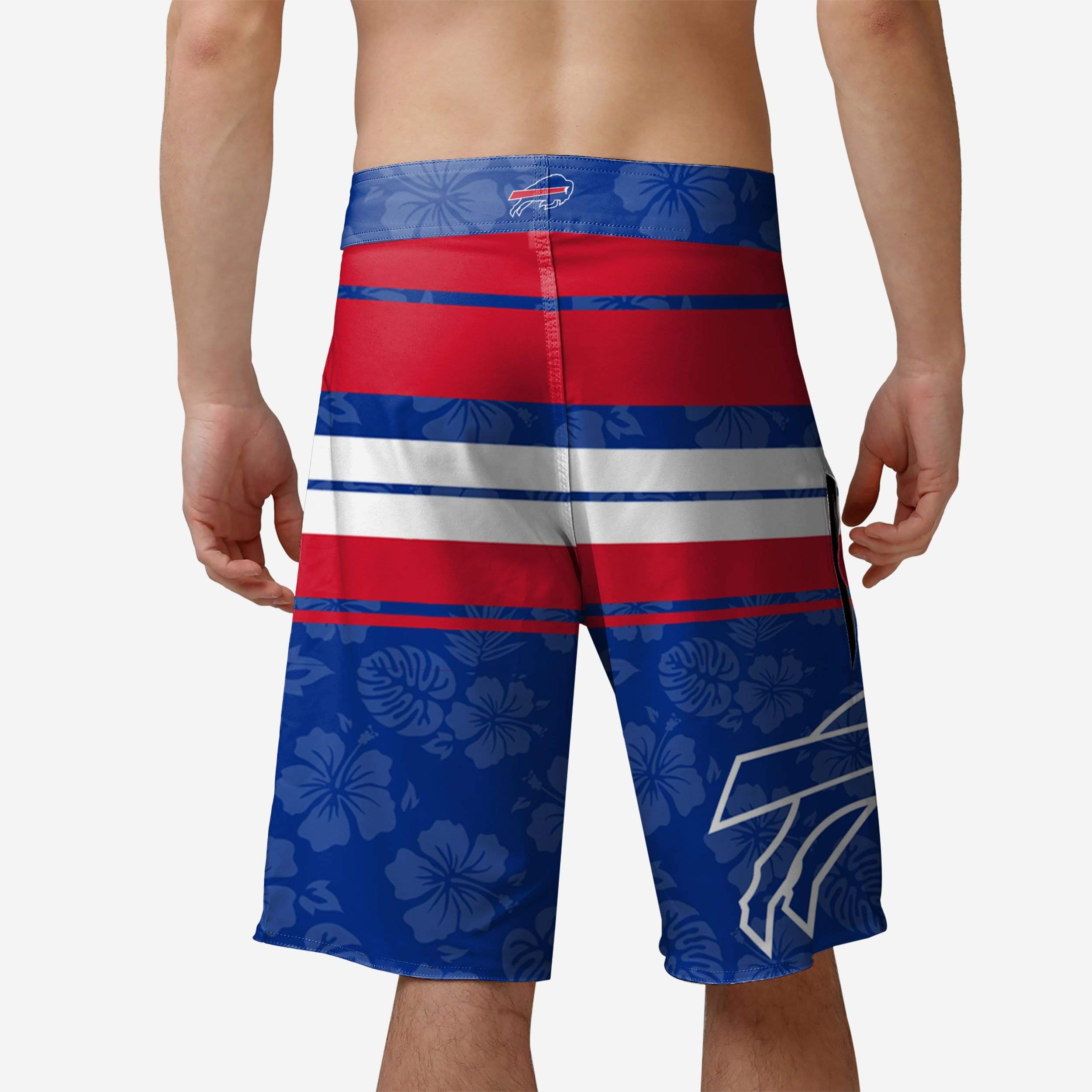 Get Your Hands on These Awesome Buffalo Bills Hibiscus Boardwalk Stripe Boardshorts!