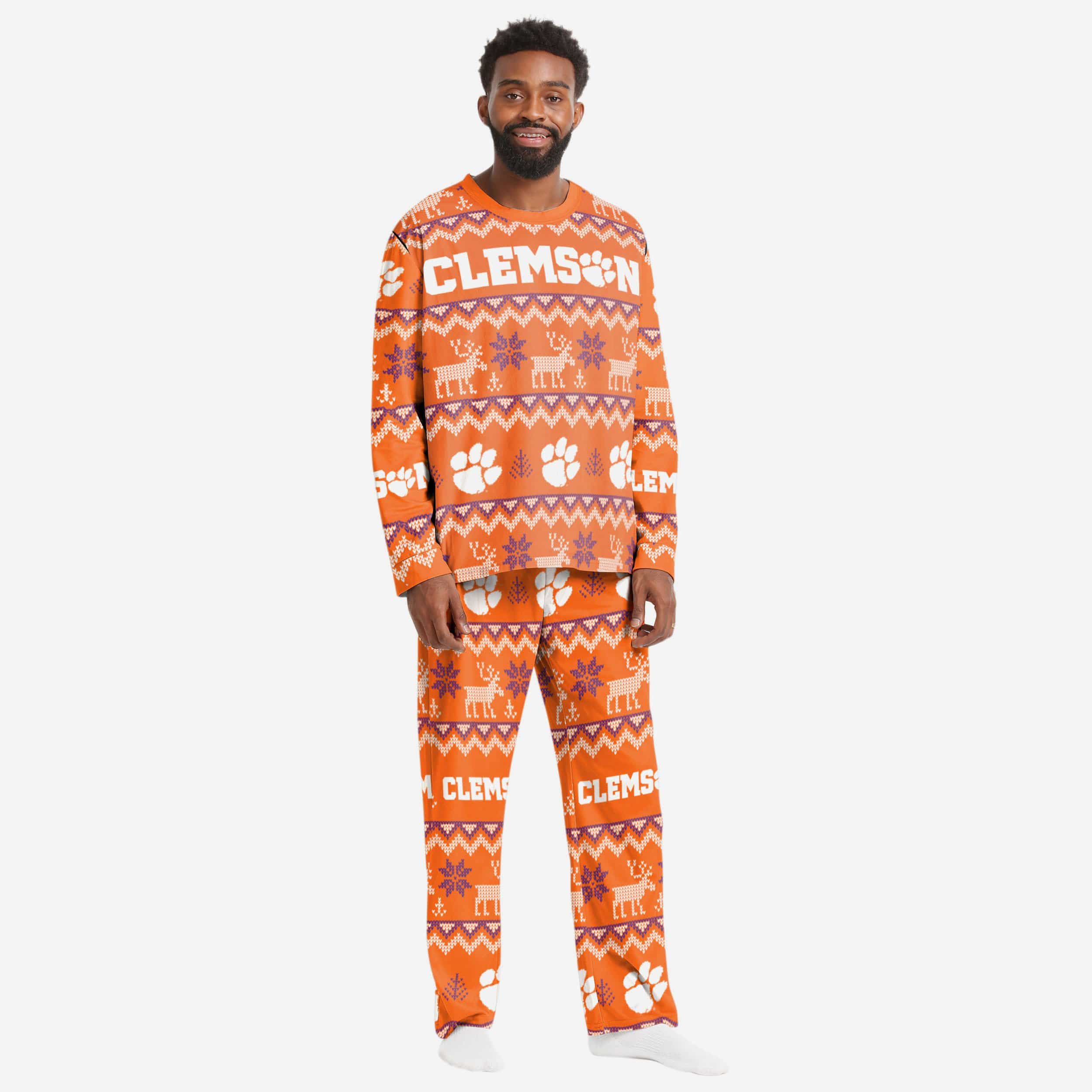 Clemson Tigers Mens Ugly Pattern Family Holiday Pajamas