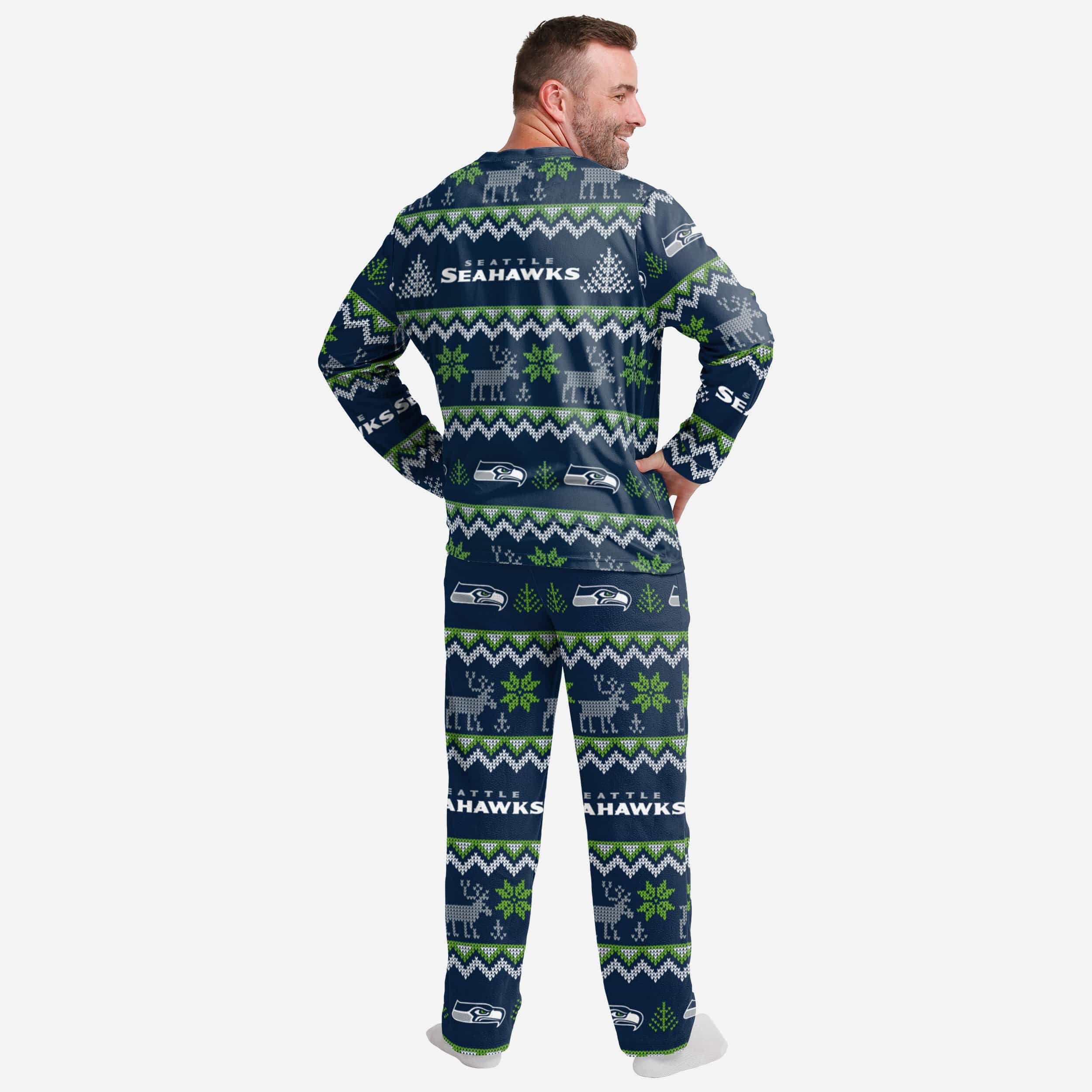 Seattle Seahawks Men's Stunning Family Holiday Pajamas with Ugly Patterns