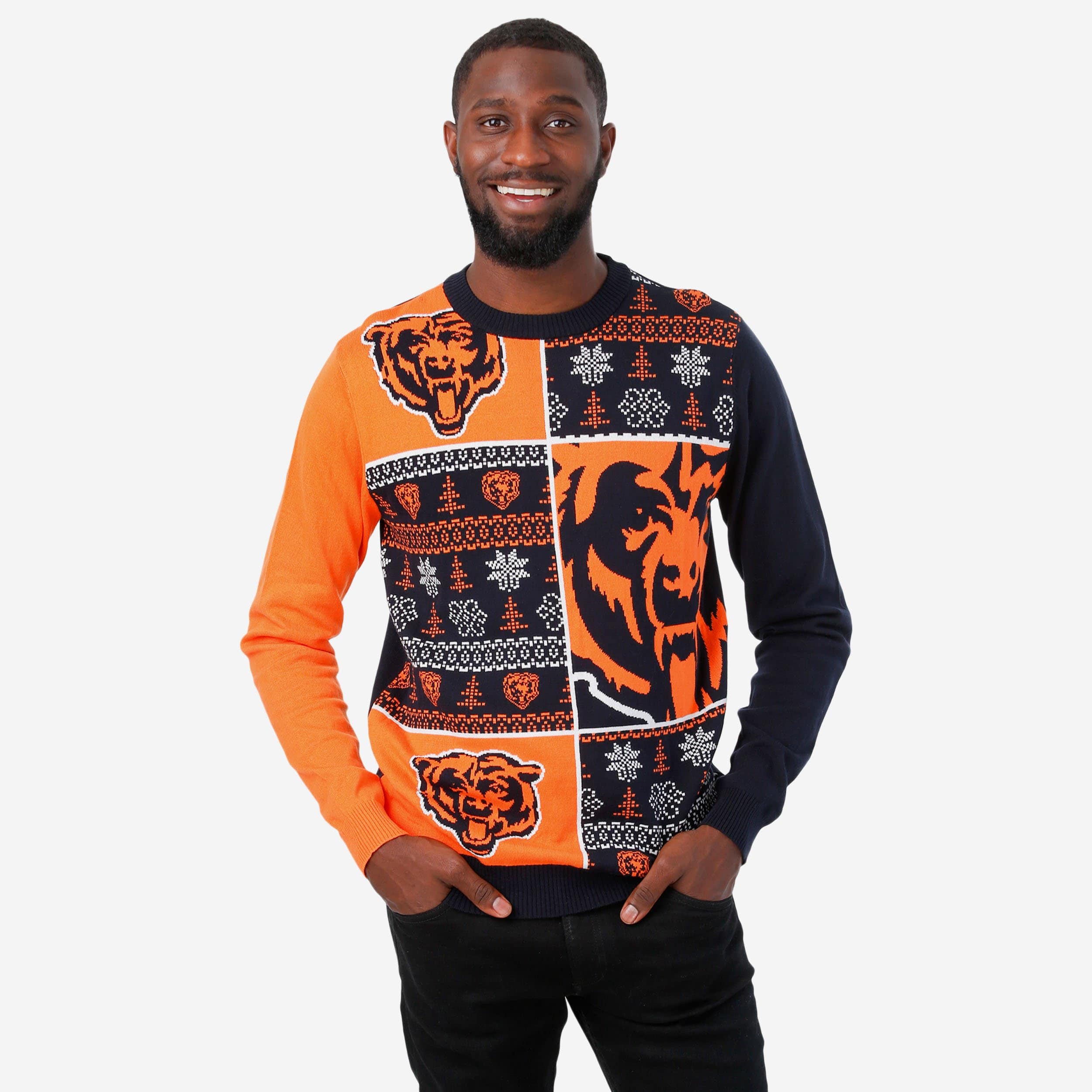 Festive Chicago Bears Busy Block Snowfall Holiday Sweater