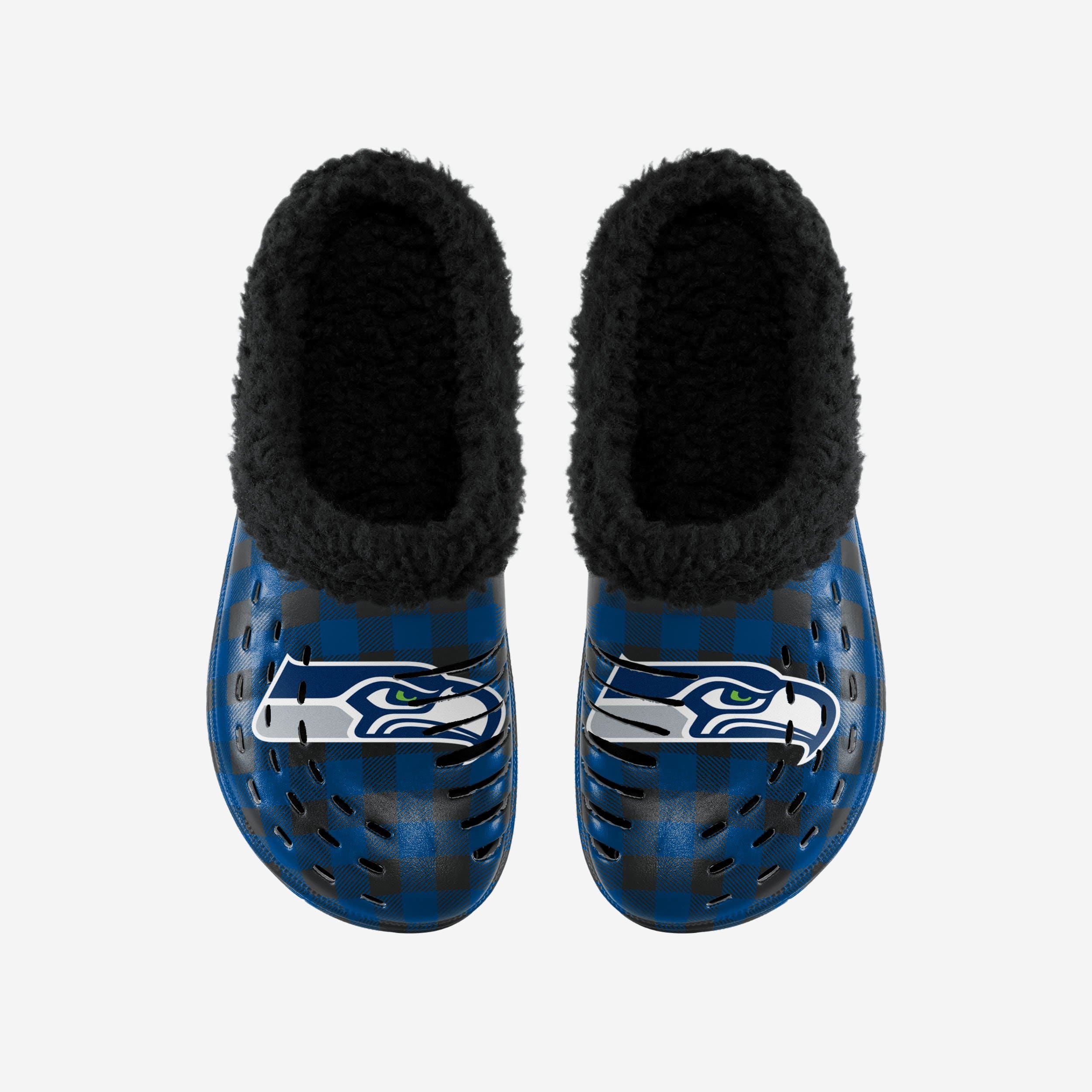 Seattle Seahawks Super Comfy Sherpa - Lined Buffalo Check Clogs