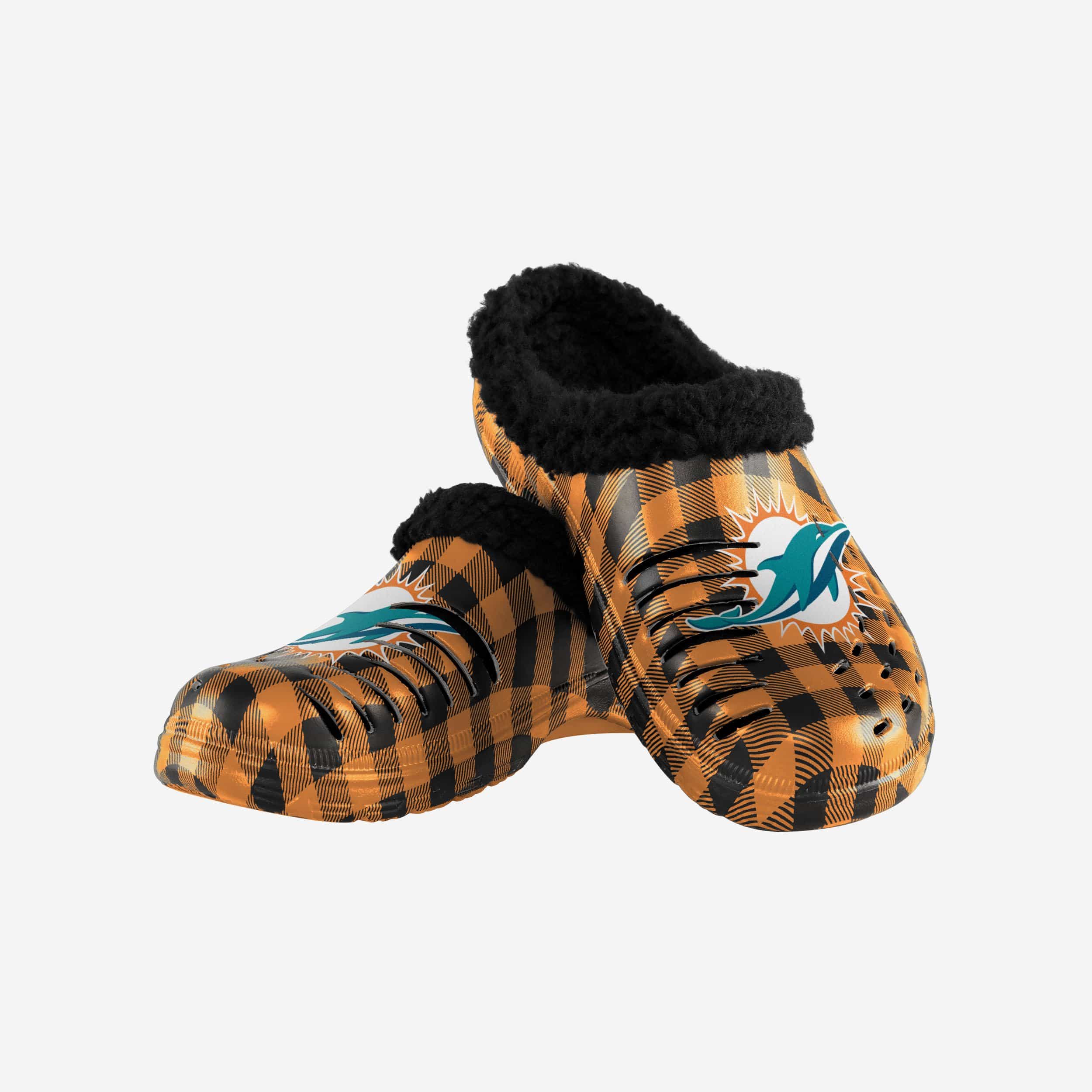Miami Dolphins Sherpa-Lined Buffalo Check Fashion Clogs
