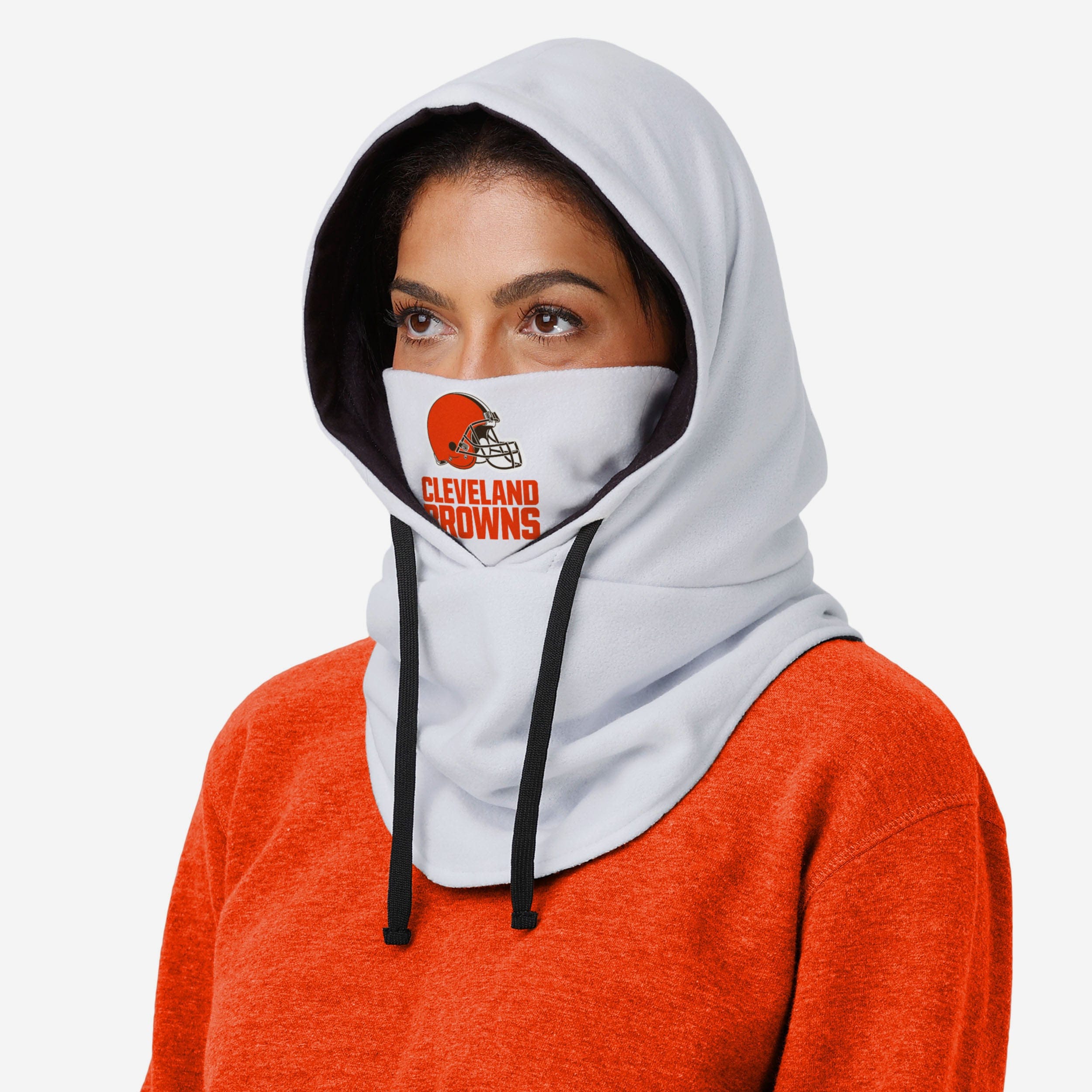 Cleveland Browns Stunning White Drawstring Hooded Gaiter