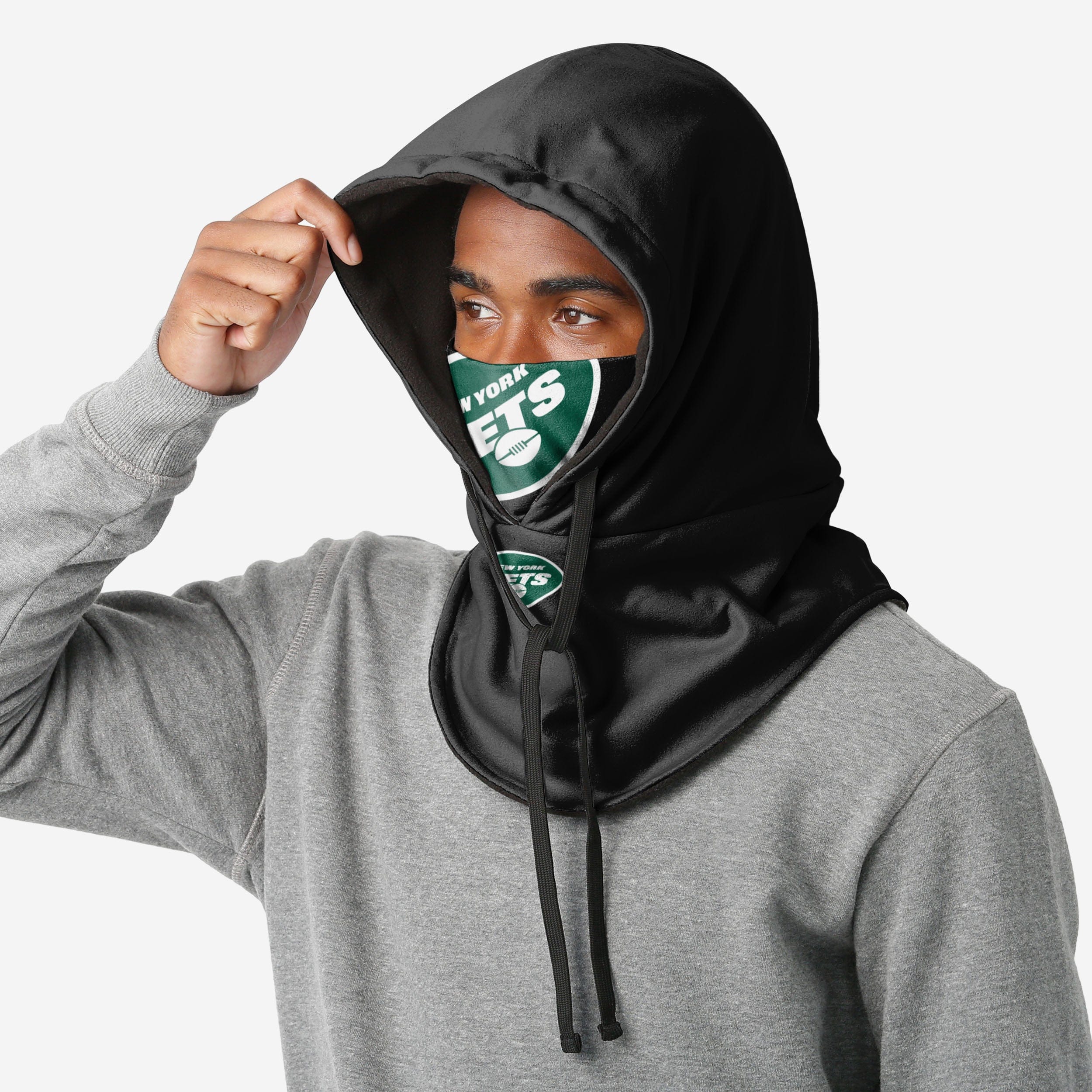 New York Jets Black Drawstring Hooded Gaiter - Stay Warm in Style!