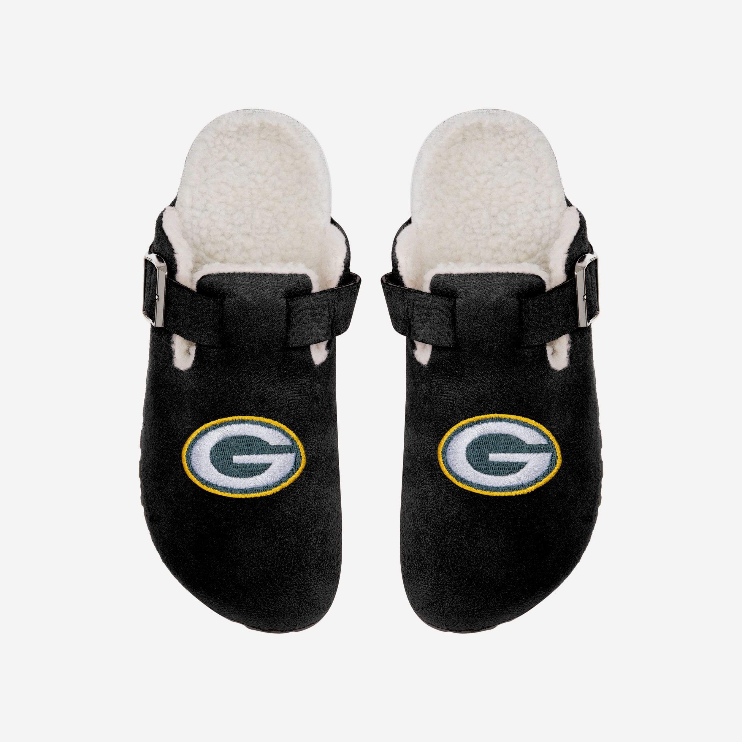 Green Bay Packers Women's Stylish Fur Buckle Clog Slippers