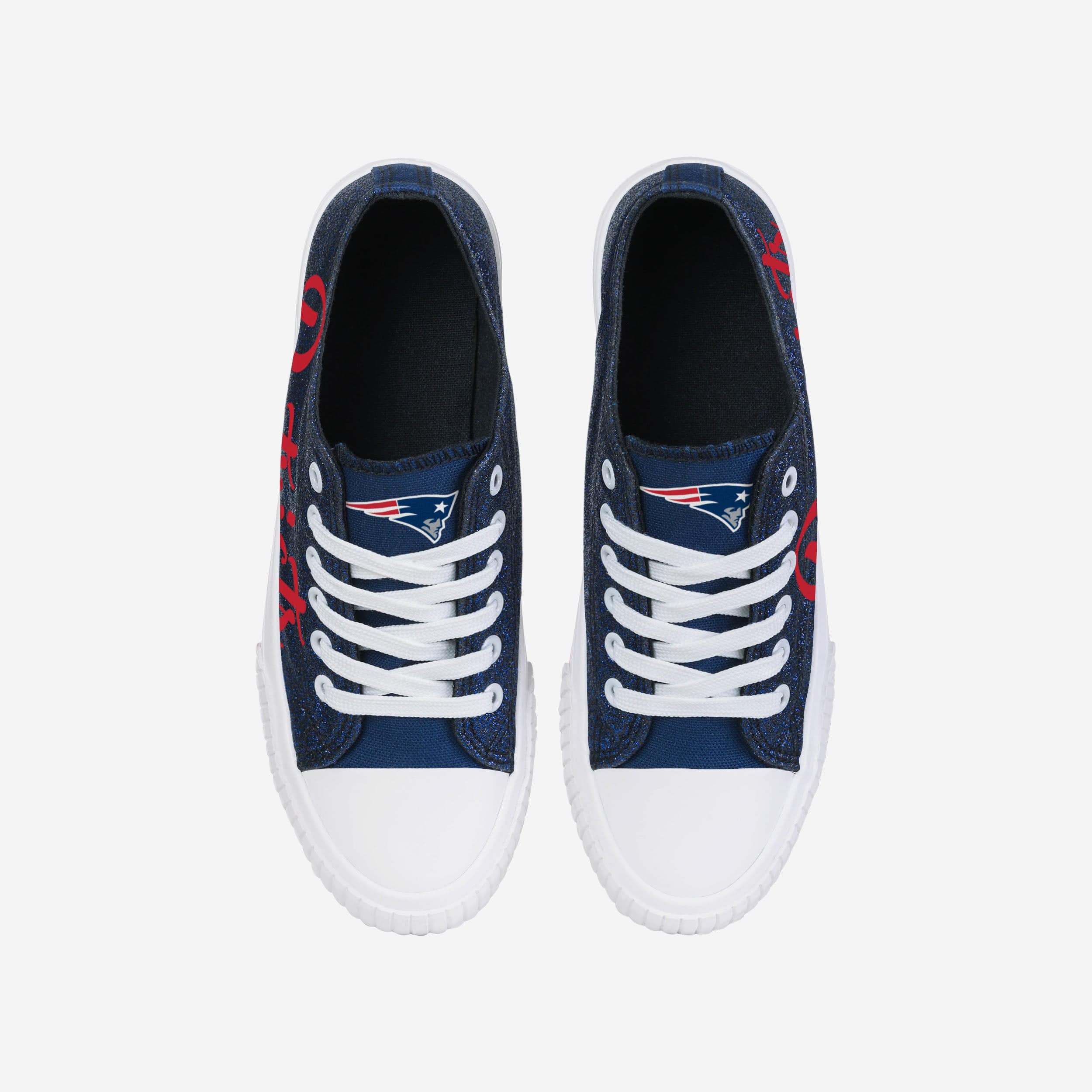 Sparkling New England Patriots Women's Low-Top Glitter Canvas Shoes