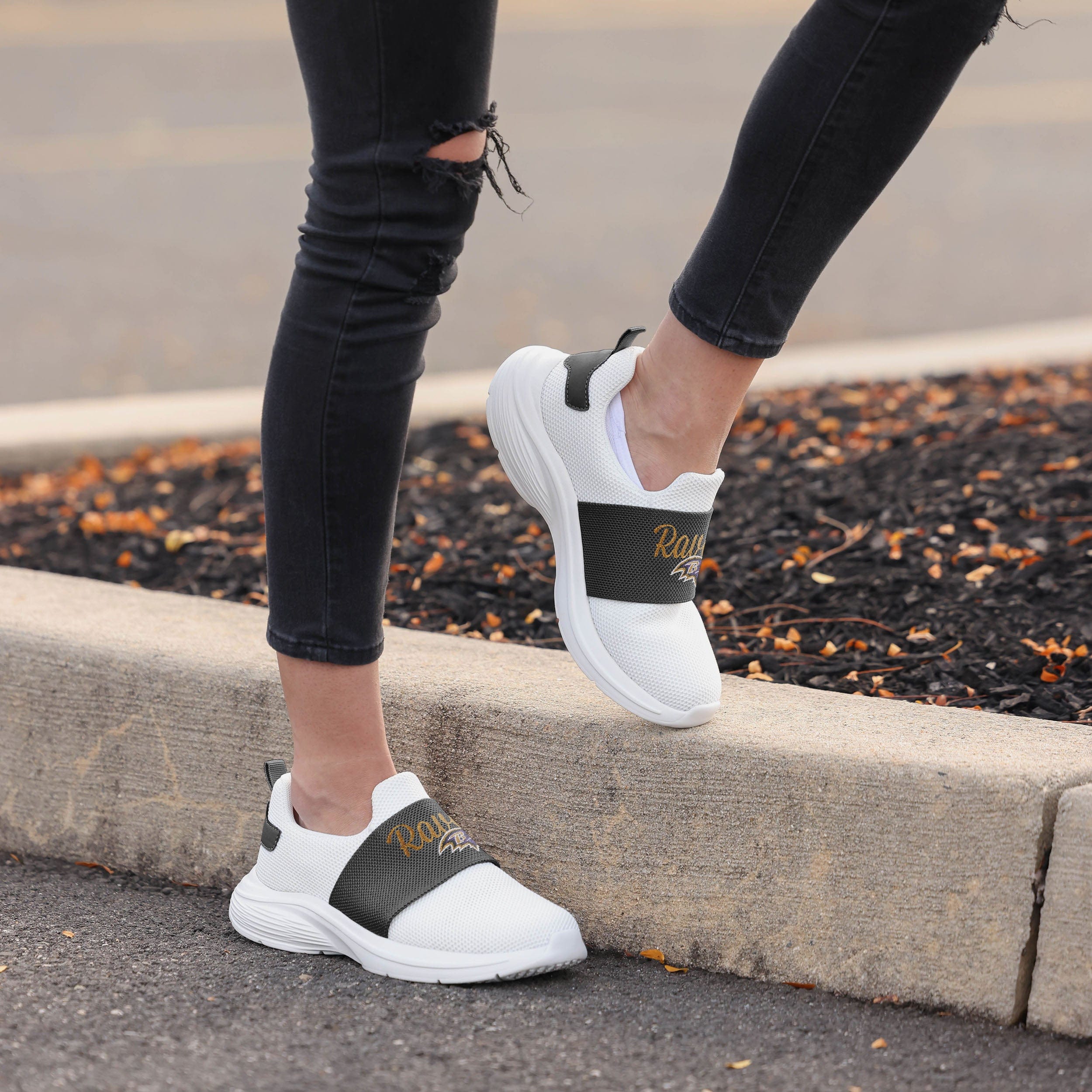 Baltimore Ravens Women's Stylish White Slip-On Sneakers
