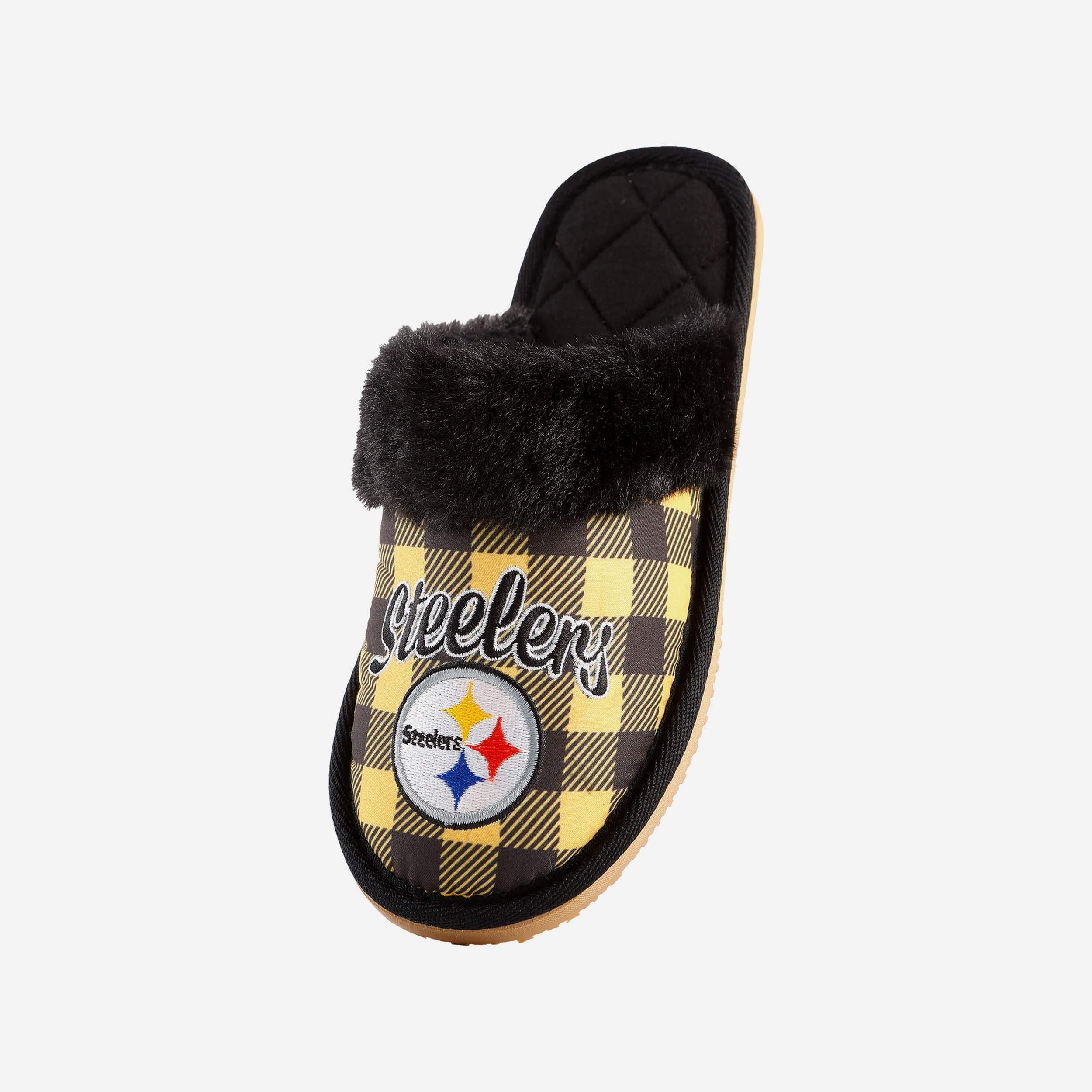 Stylish Pittsburgh Steelers Women's Plaid Sherpa Mule Slippers