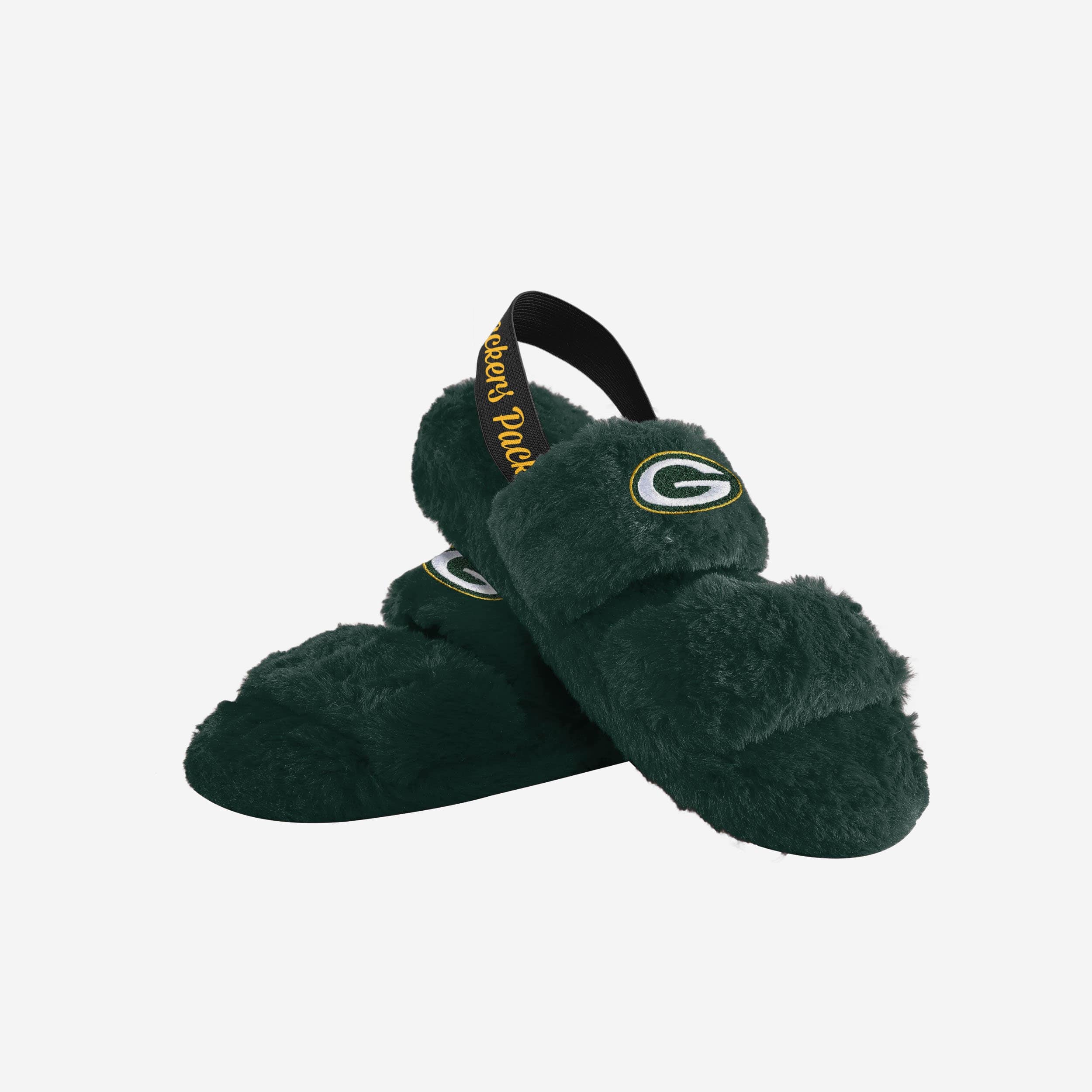 Stylish Green Bay Packers Women's Heel Strap Wordmark Fur Slides