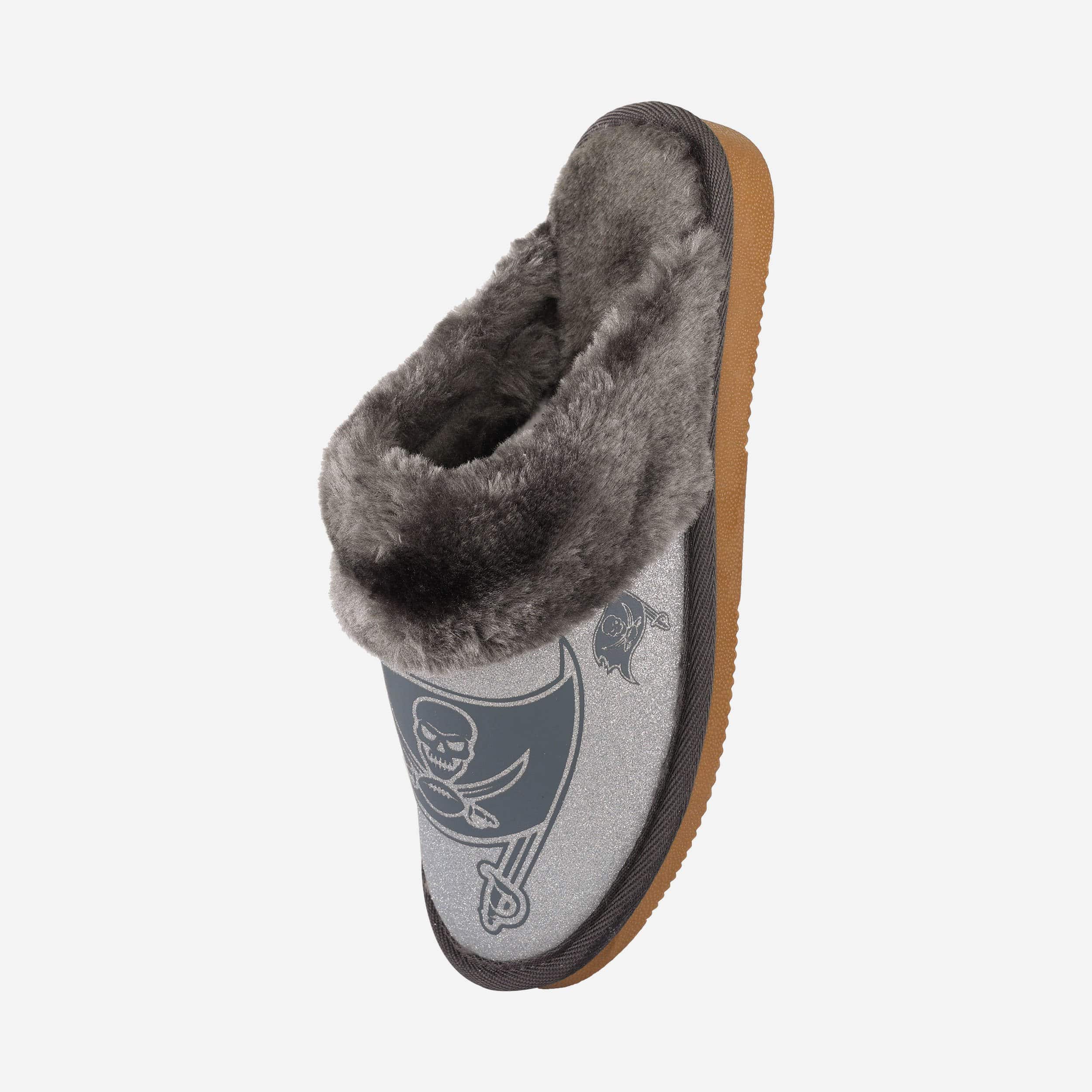 Sparkling Tampa Bay Buccaneers Women's Glitter Open Back Fur Moccasin Slippers
