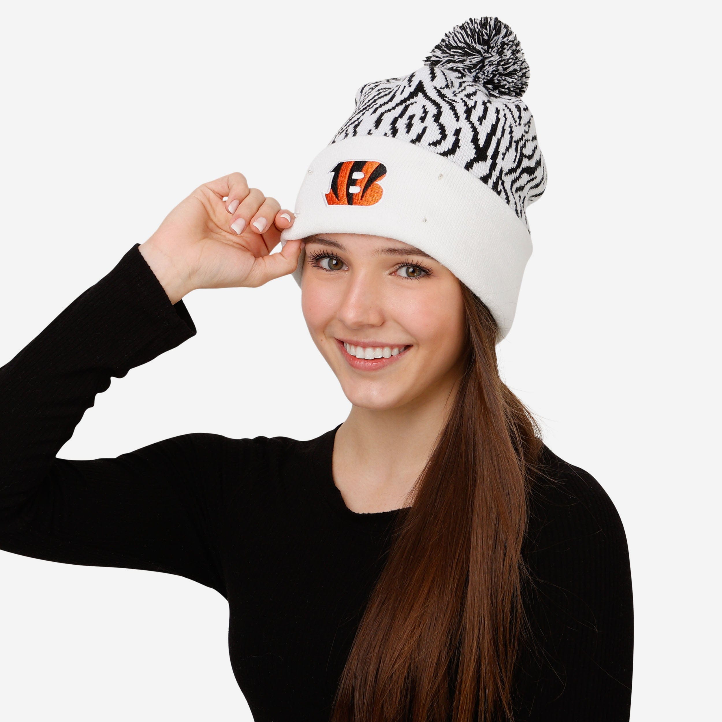 Cincinnati Bengals White Stripe LED Light-Up Beanie: Light Up Your Game!