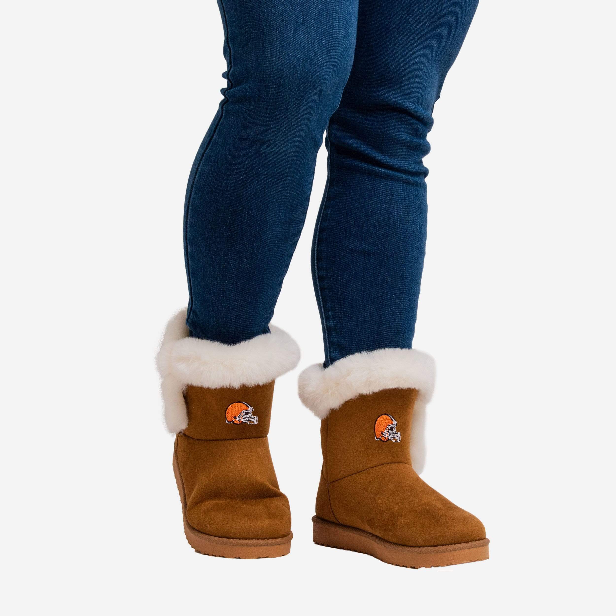 Gorgeous Cleveland Browns Women's White Fur Boots