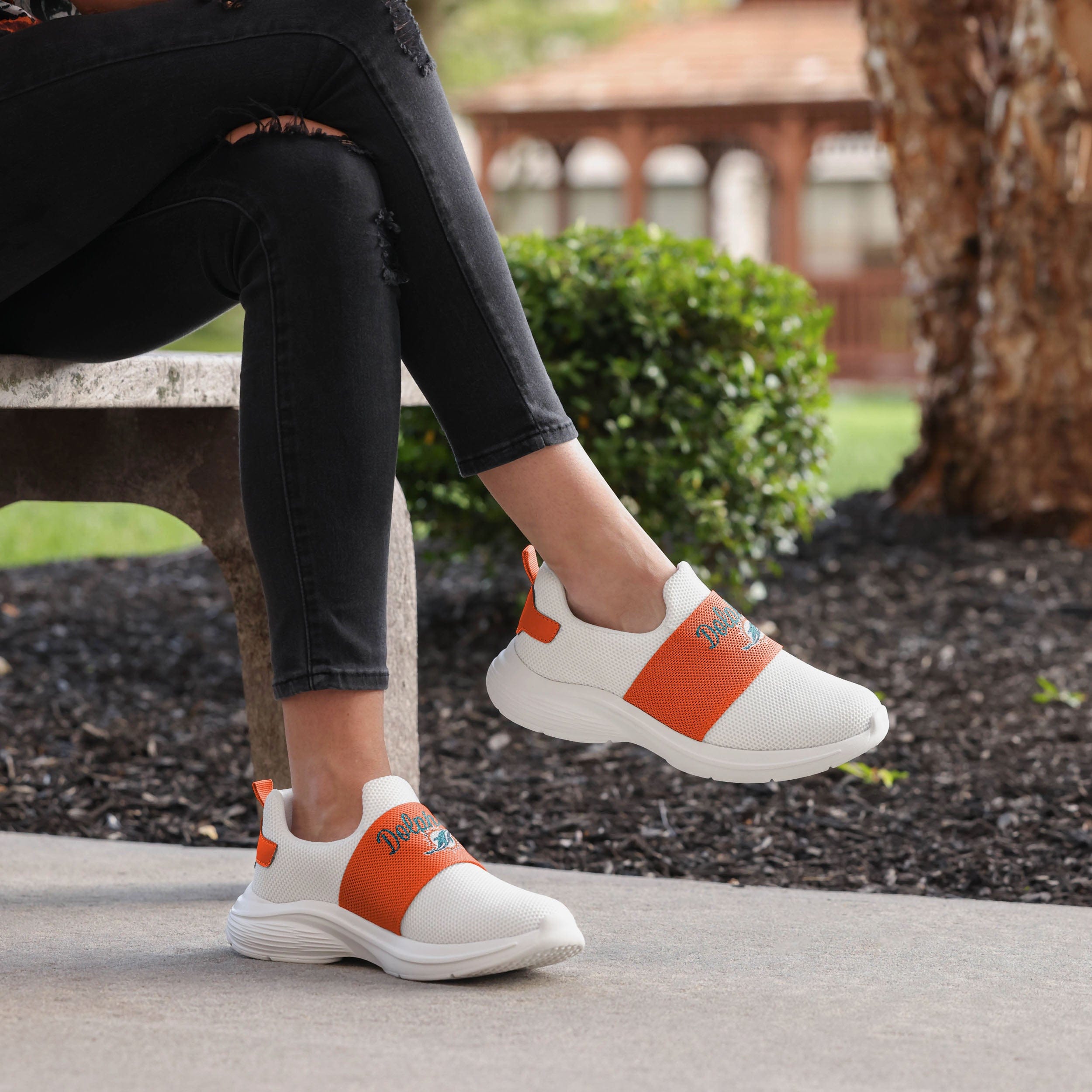 Miami Dolphins Women's Stylish White Slip-On Sneakers