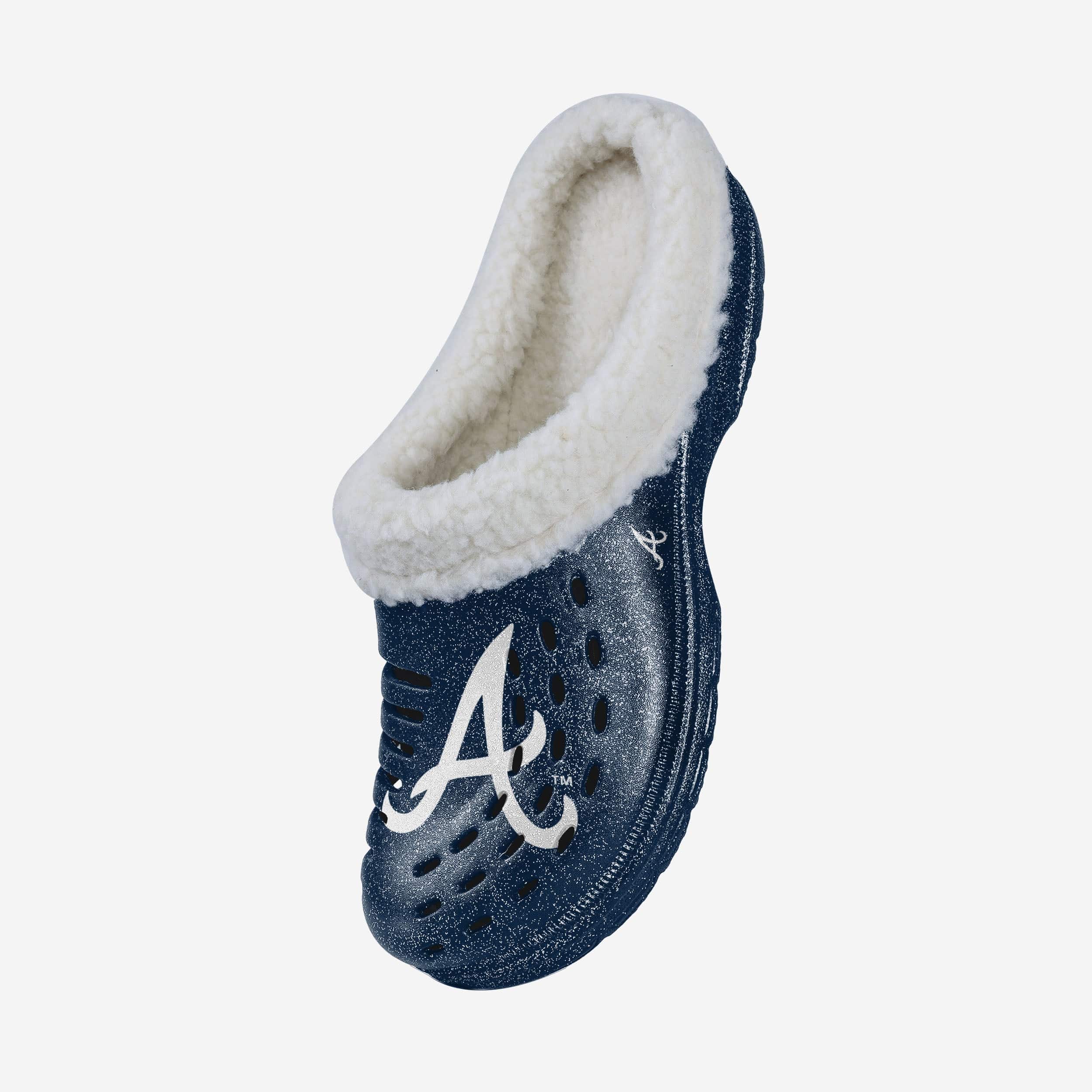 Sparkling Atlanta Braves Women's Sherpa-Lined Glitter Clogs