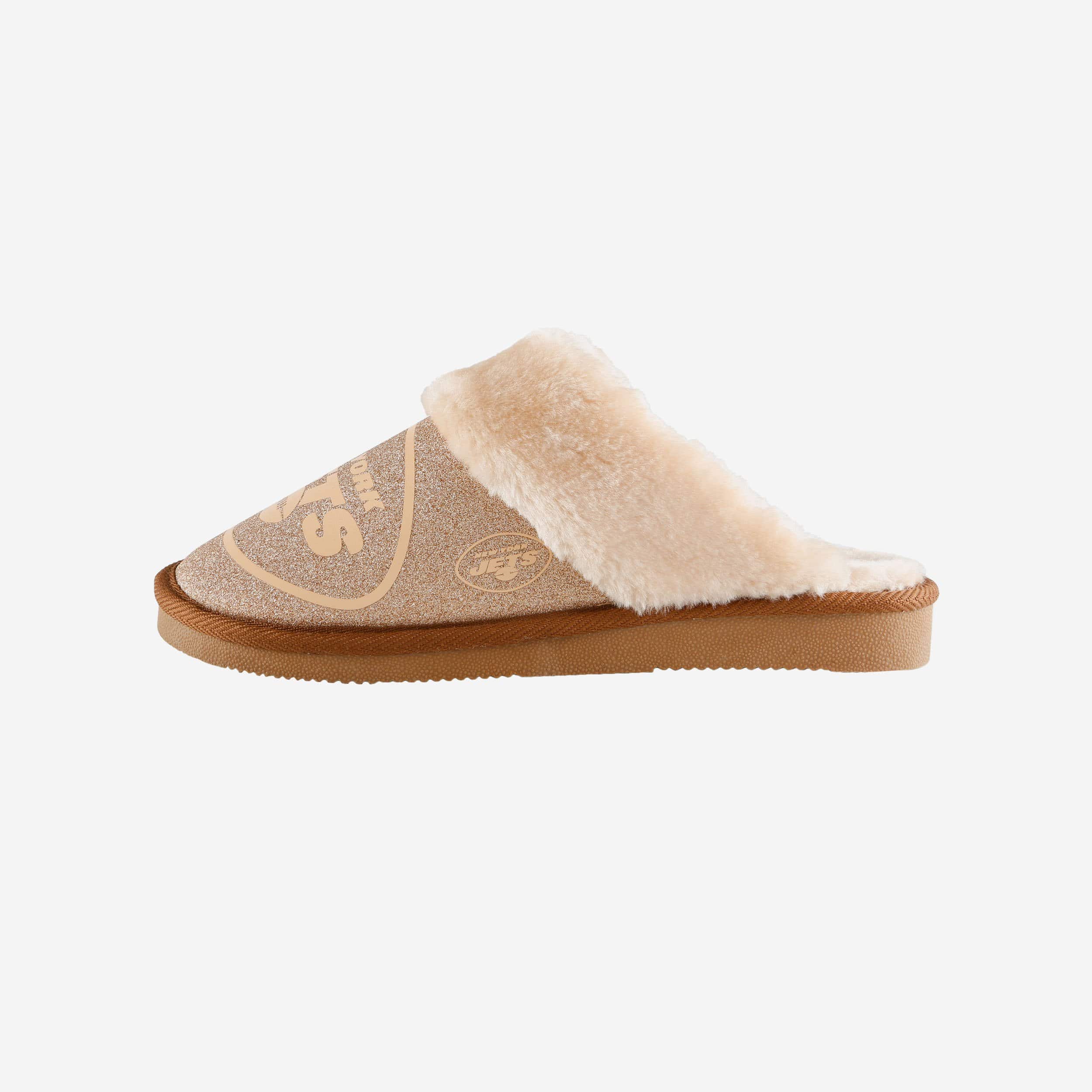 Sparkling New York Jets Women's Open-Back Fur Glitter Moccasin Slippers