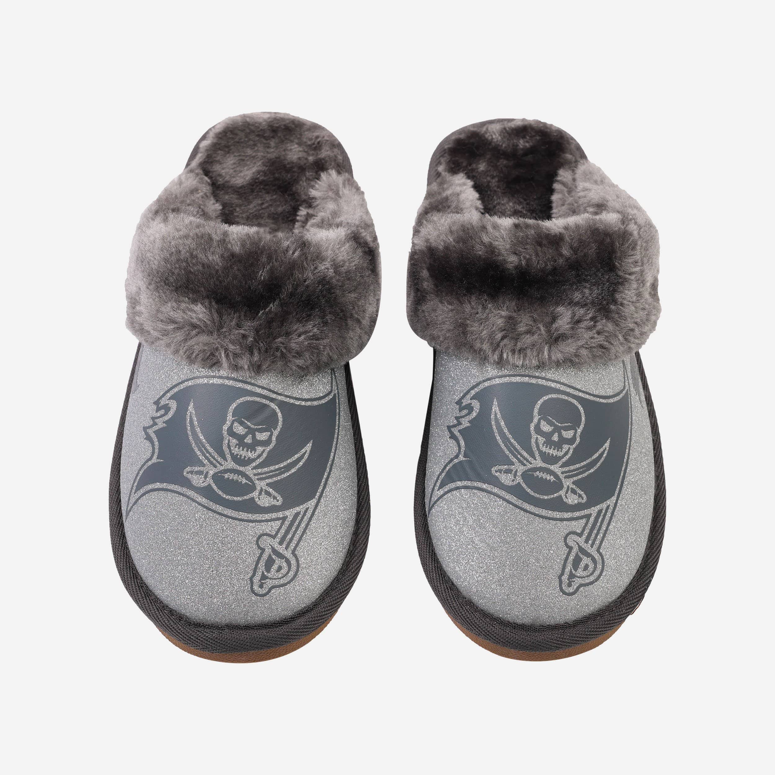 Sparkling Tampa Bay Buccaneers Women's Glitter Open Back Fur Moccasin Slippers