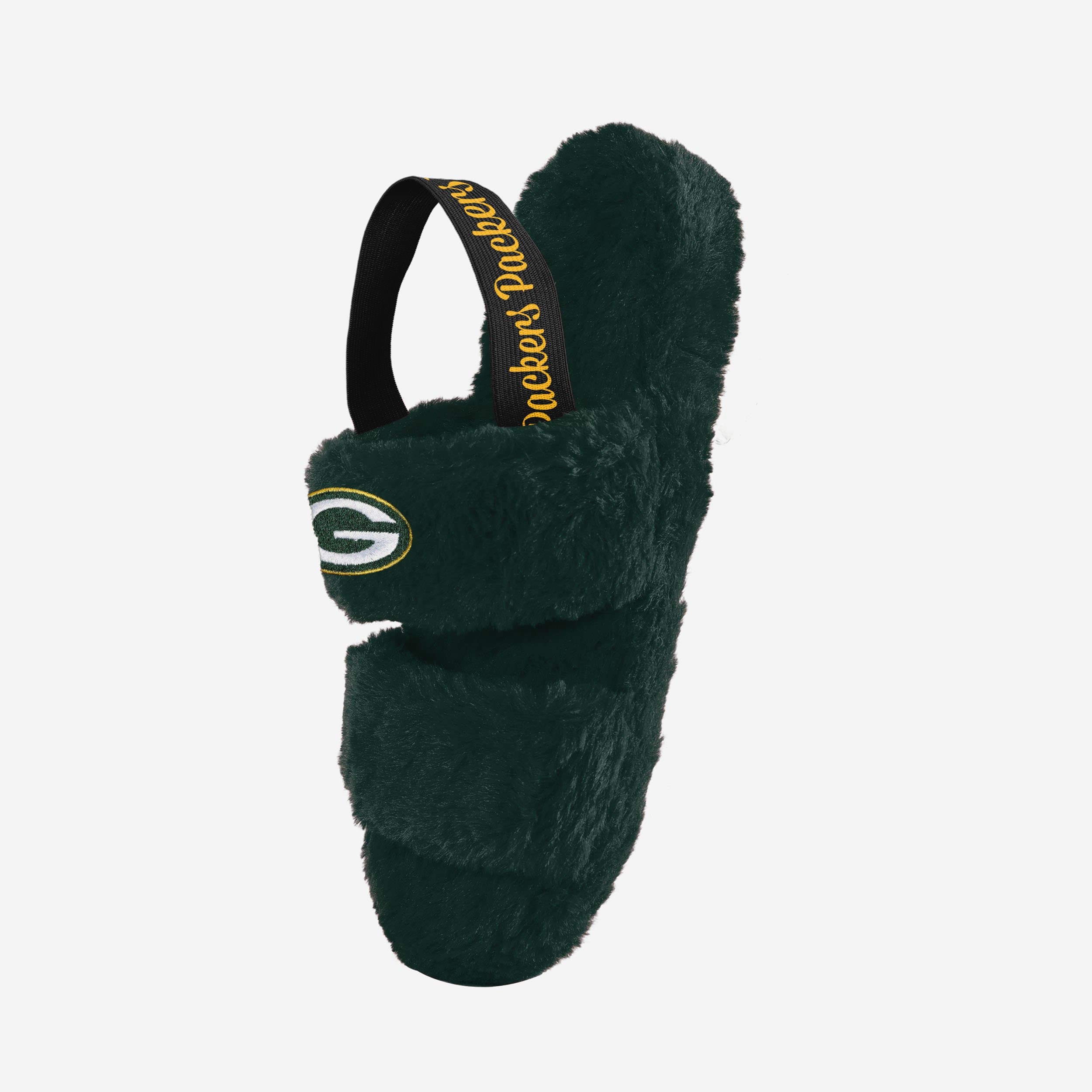 Stylish Green Bay Packers Women's Heel Strap Wordmark Fur Slides