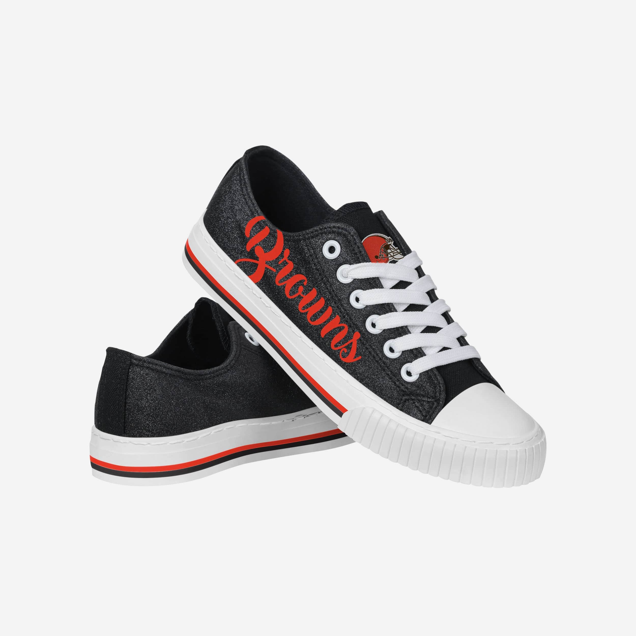 Sparkling Cleveland Browns Women's Low-Top Glitter Canvas Shoes