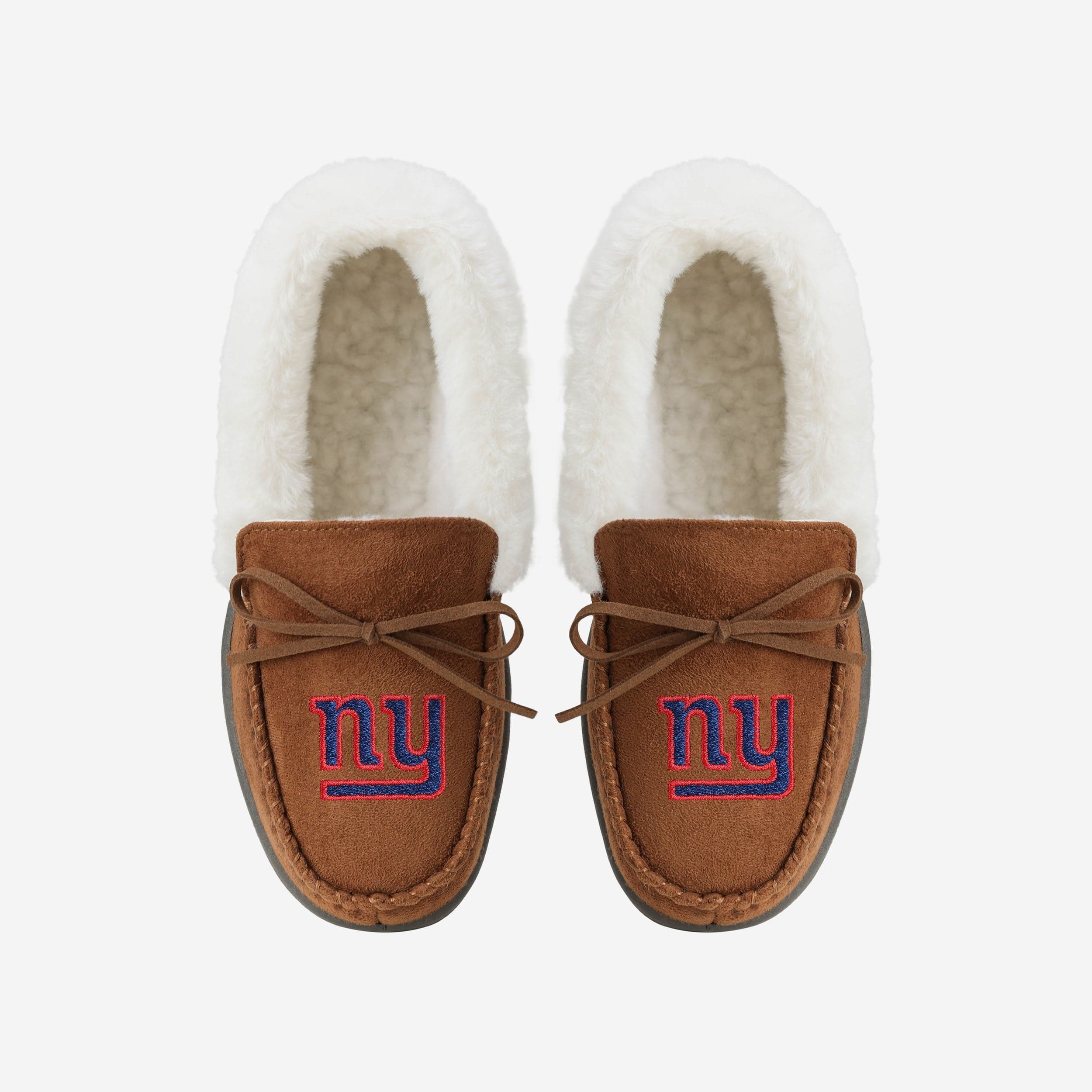 New York Giants Women's Stylish Tan Moccasin Slippers - Be an MVP on the Couch!
