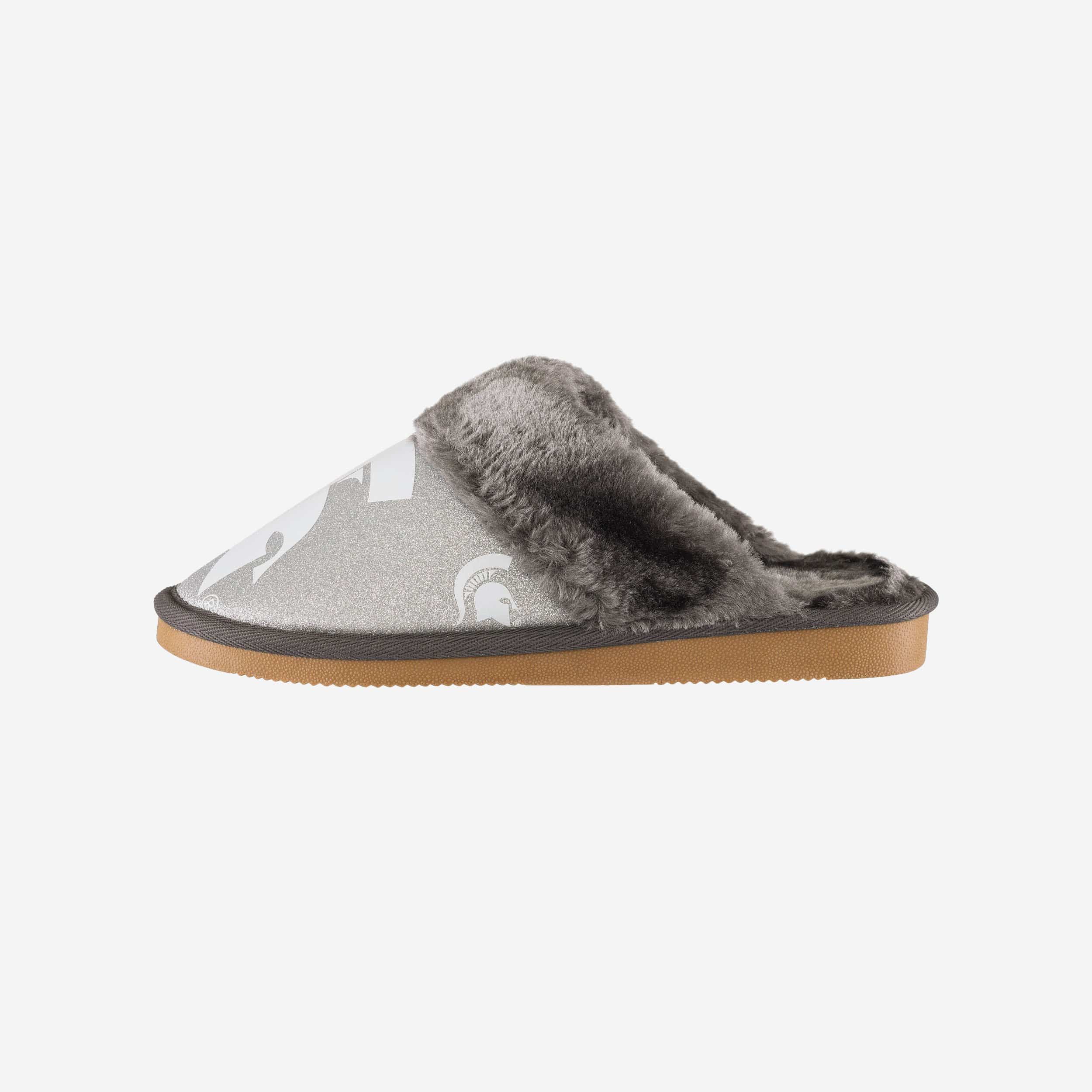 Sparkling Michigan State Spartans Women's Glitter Open Back Fur Moccasin Slippers
