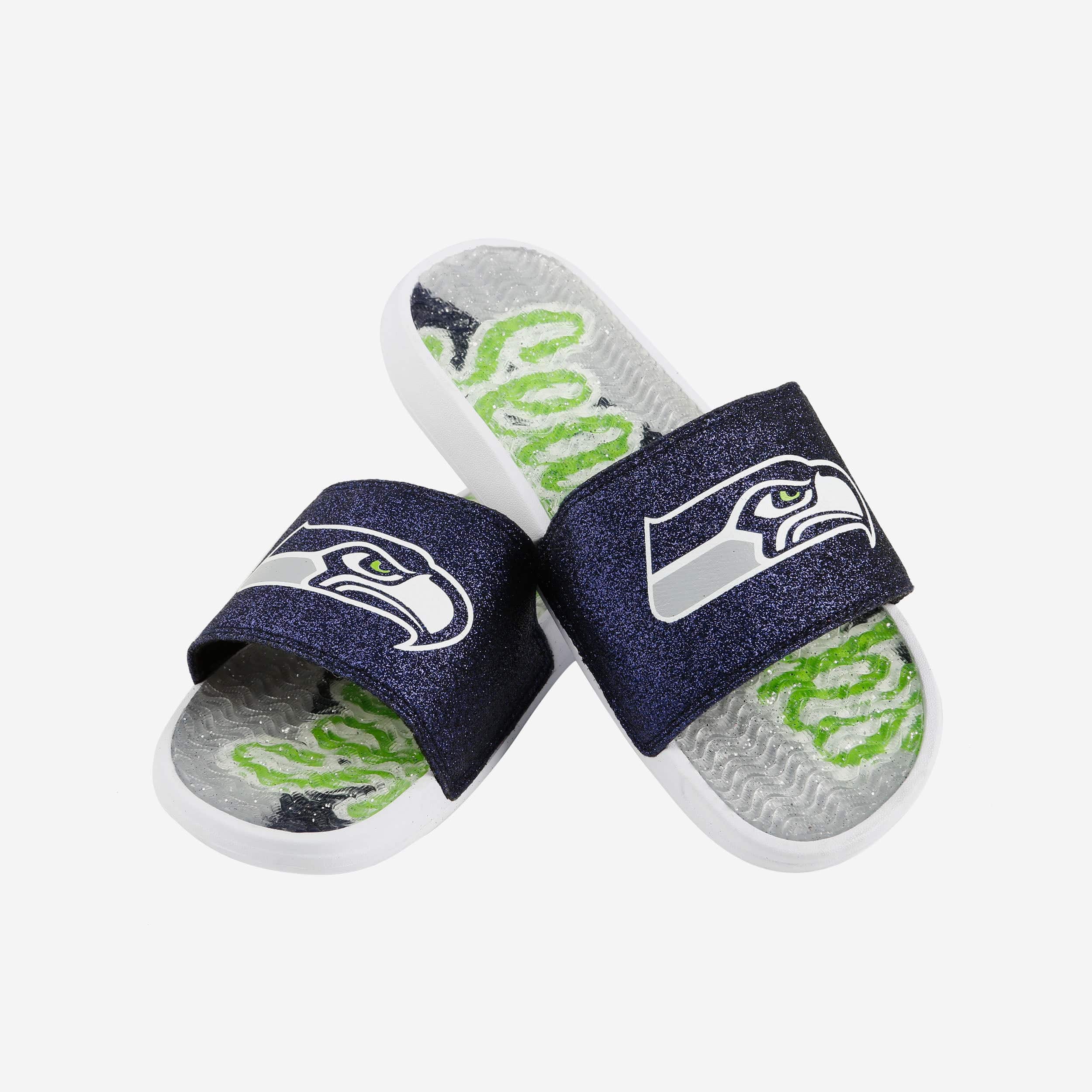 Sparkling Seattle Seahawks Women's Glitter Gel Slides - Show Your Team Spirit!