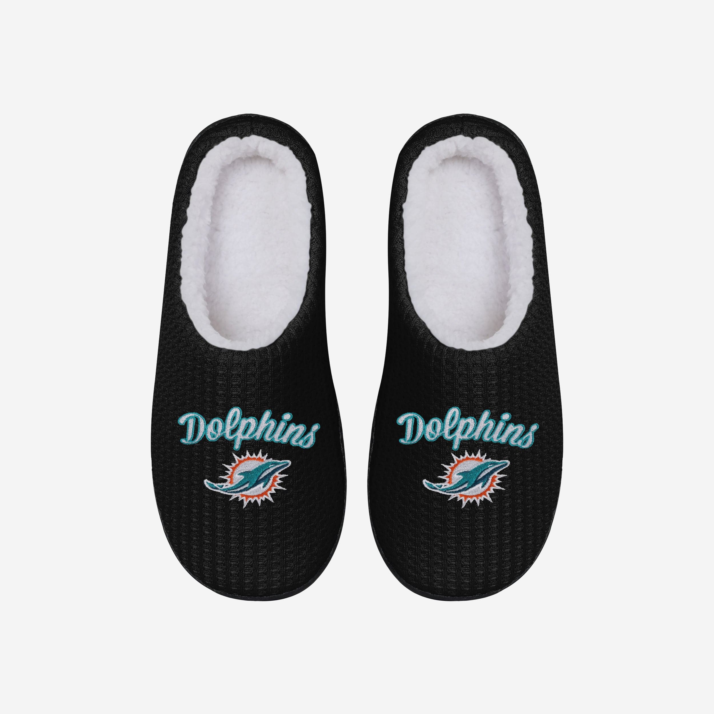 Get Your Game On! Miami Dolphins Women's Cozy Sherpa Lined Memory Foam Slippers