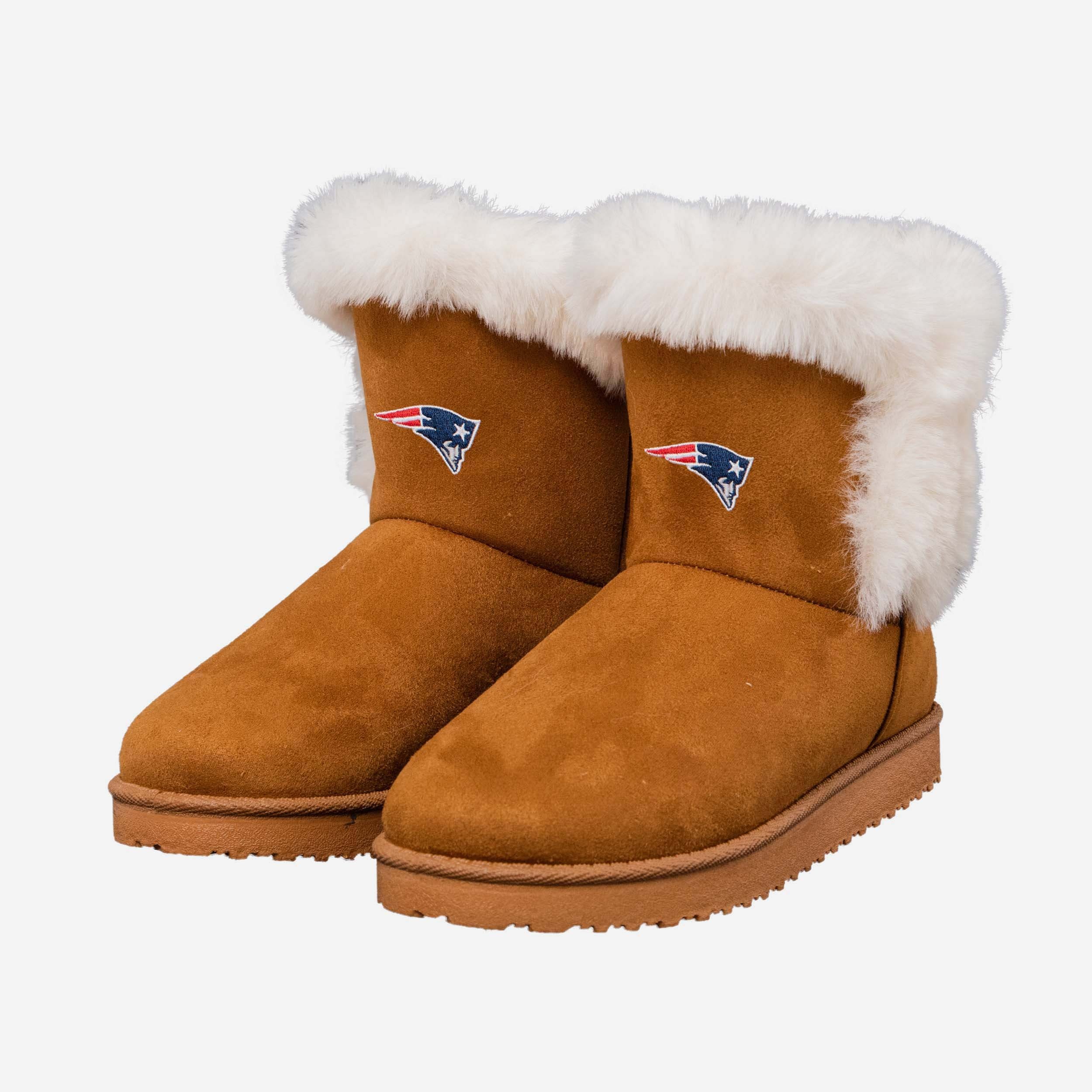 New England Patriots Women's Stylish White Fur Boots