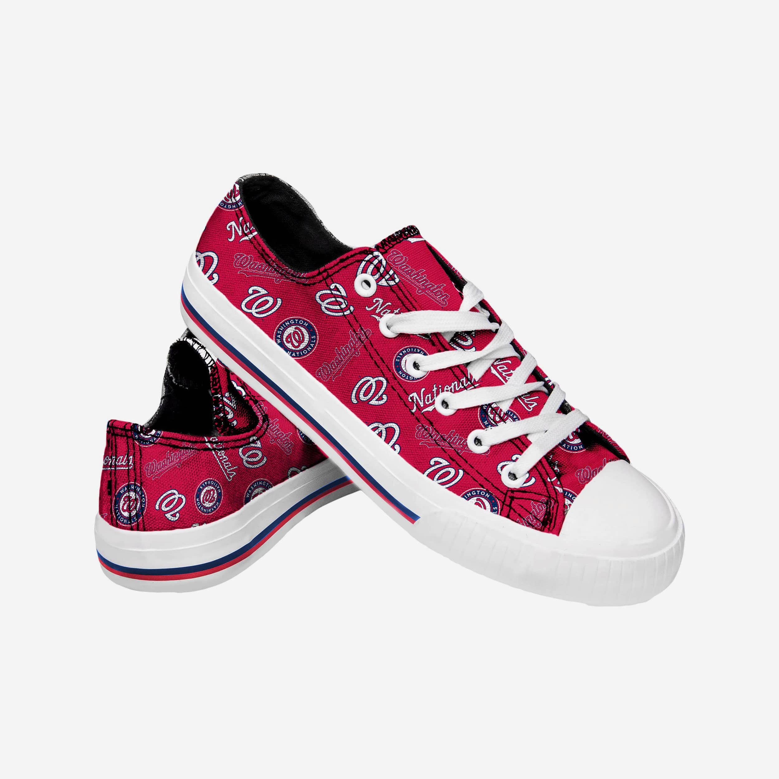 Washington Nationals Women's Stylish Low-Top Canvas Shoes with Repeat Print