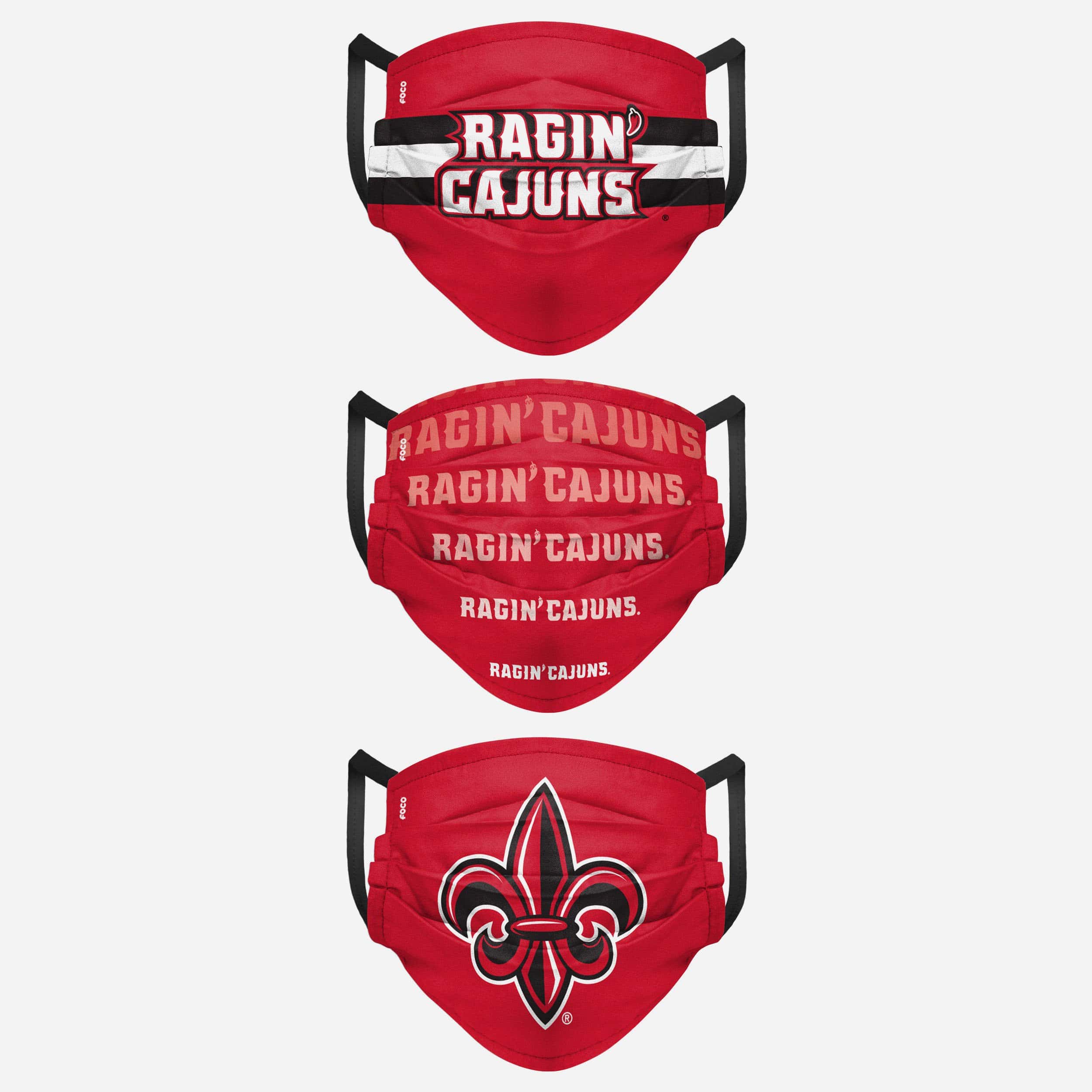 Louisiana Ragin' Cajuns Matchday Face Cover 3-Pack - Represent Your Team in Style!