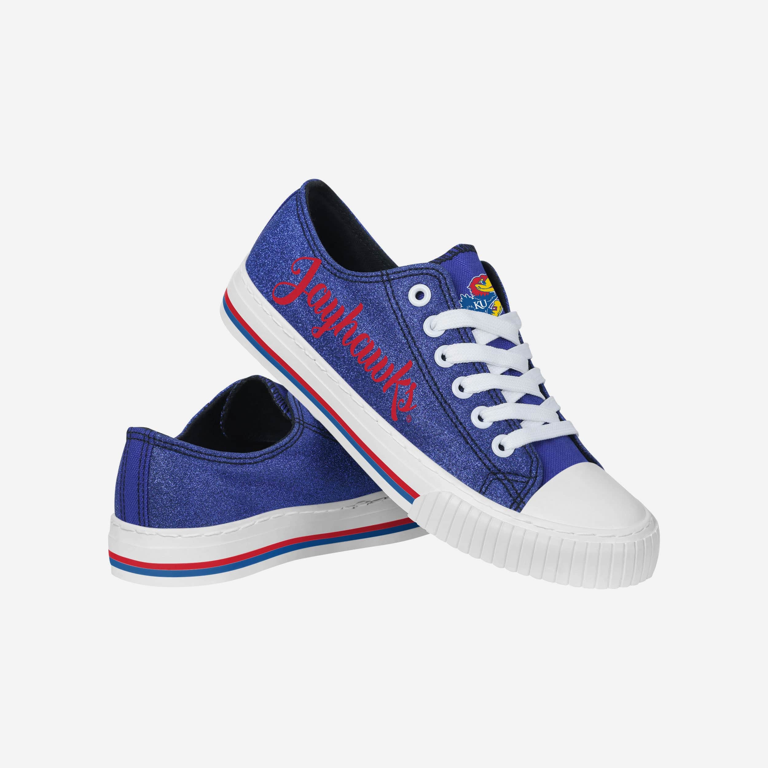 Sparkling Kansas Jayhawks Women's Low-Top Canvas Glitter Shoes
