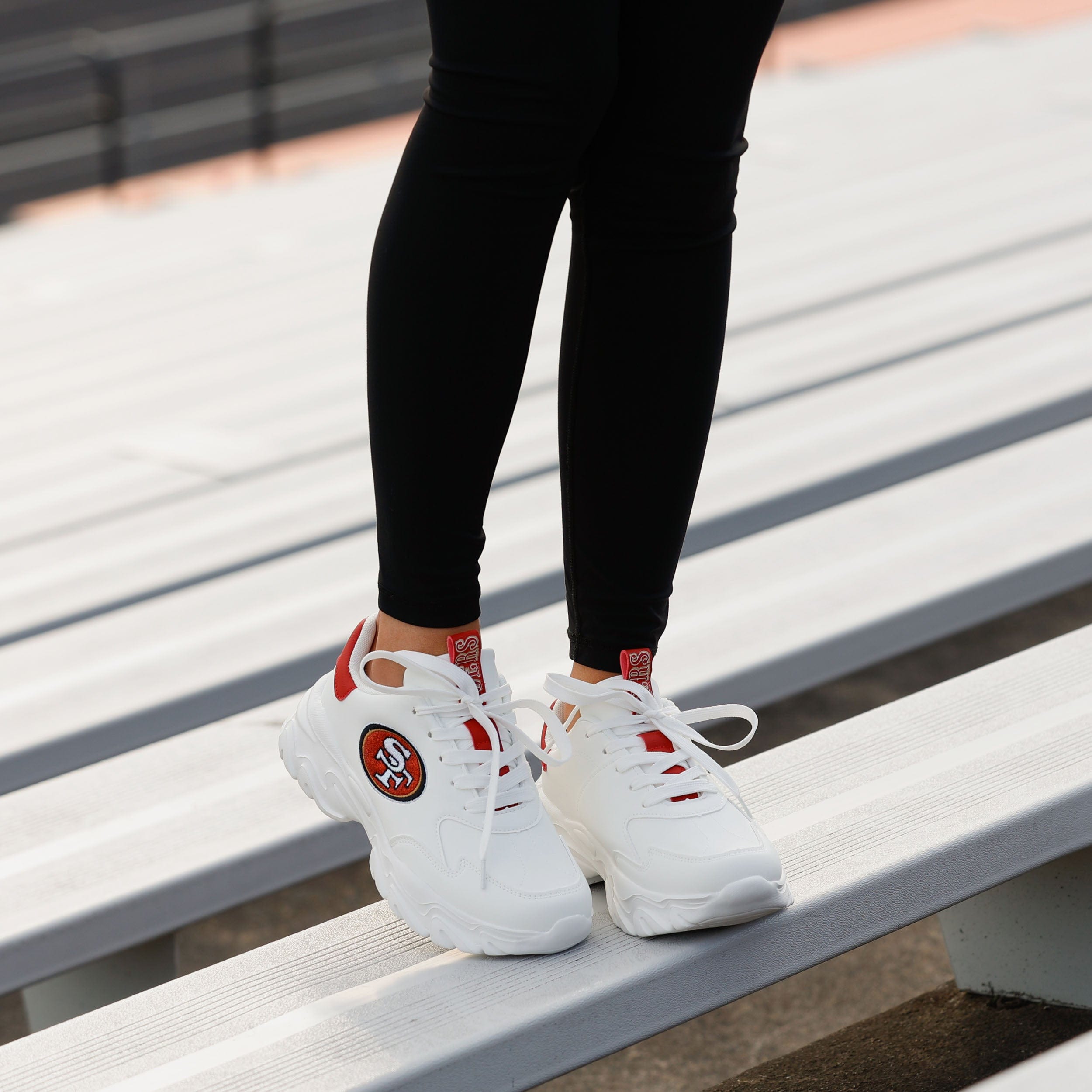 San Francisco 49ers Women's Glittery Vintage White Chunky Fan Sneakers