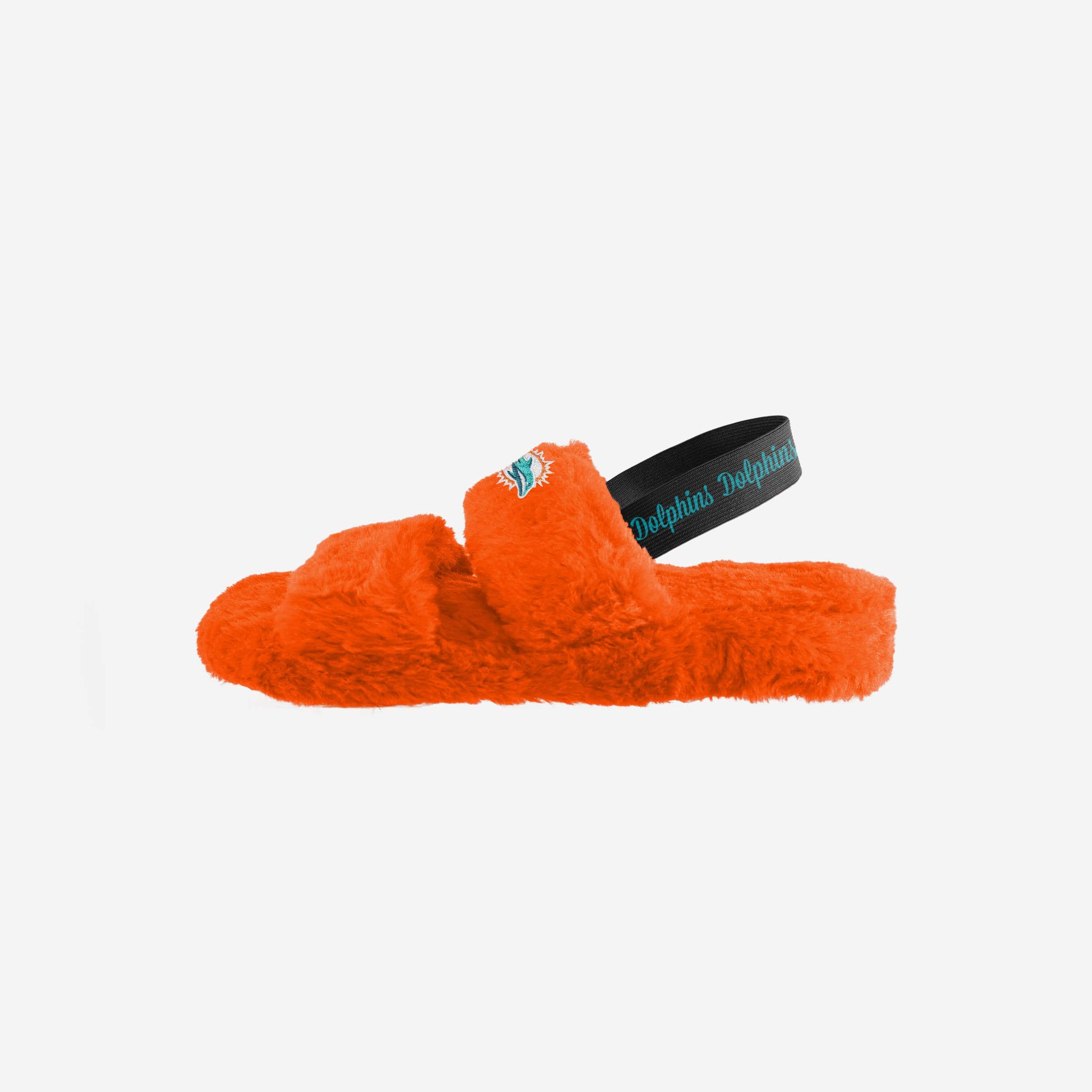 Stylish Miami Dolphins Women's Fur Slides with Heel Strap Wordmark