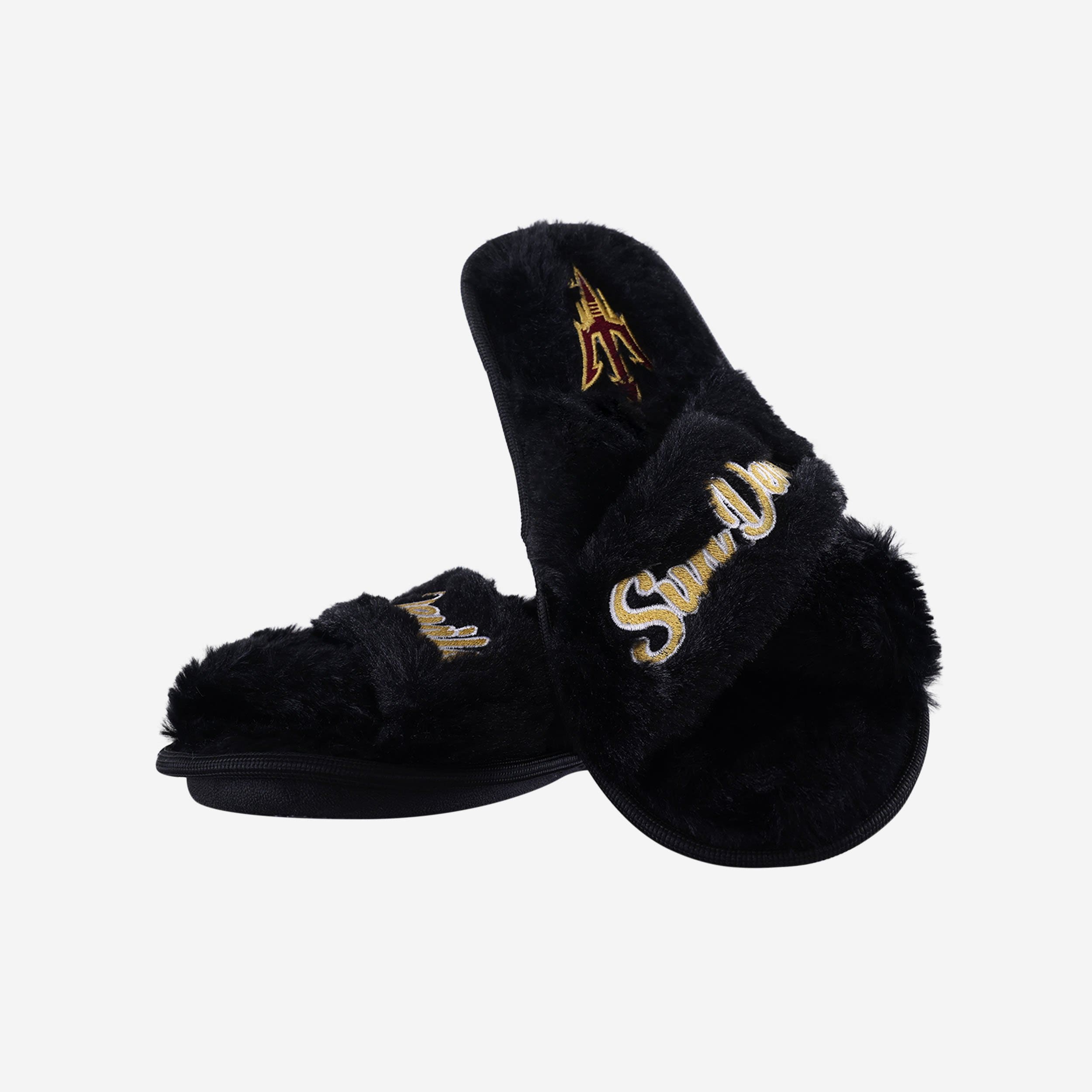 Arizona State Sun Devils Women's Fuzzy Script Wordmark Fur Cross Slides - Show Your Team Spirit!