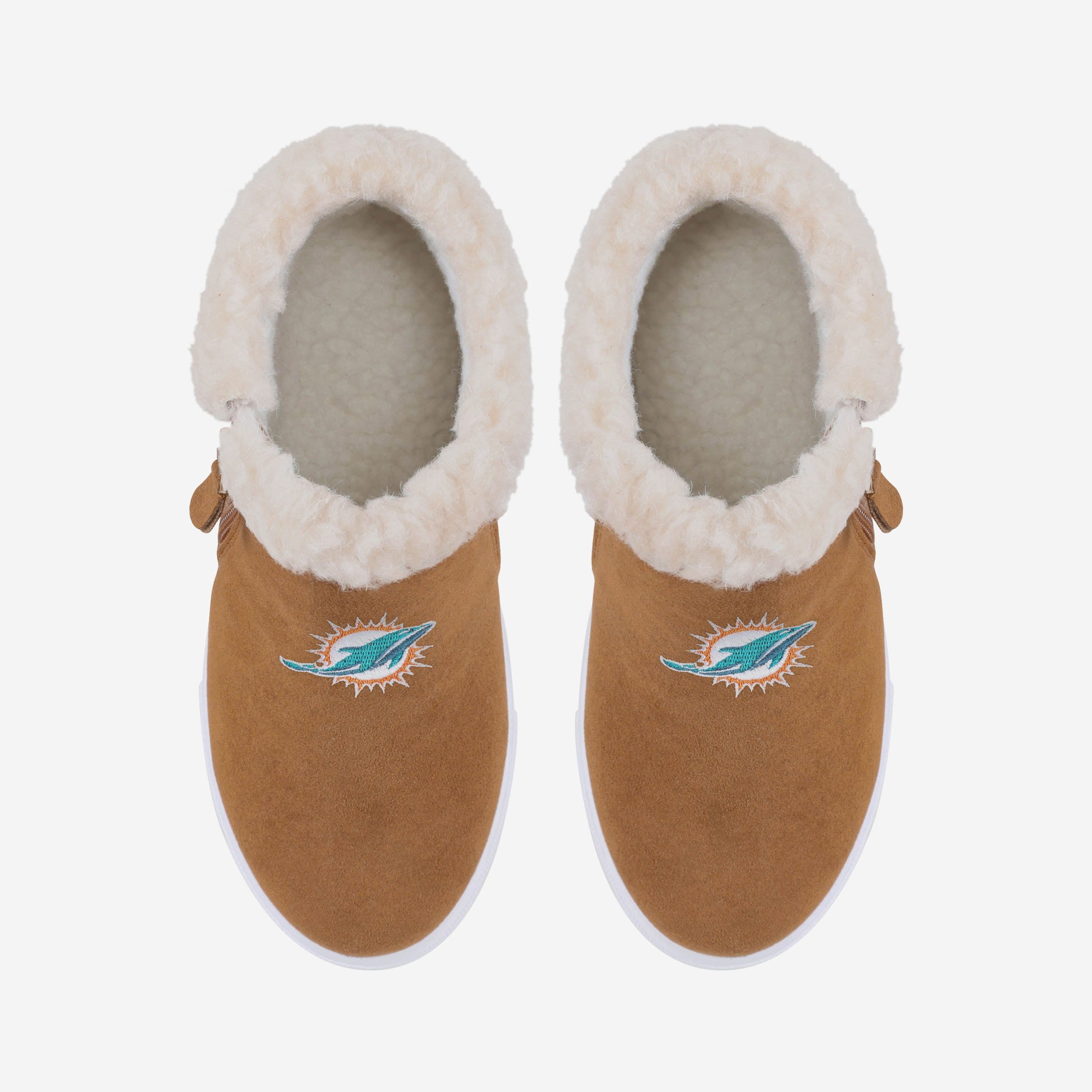 Miami Dolphins Women's Stylish Fuzzy Brim Zipper Boots