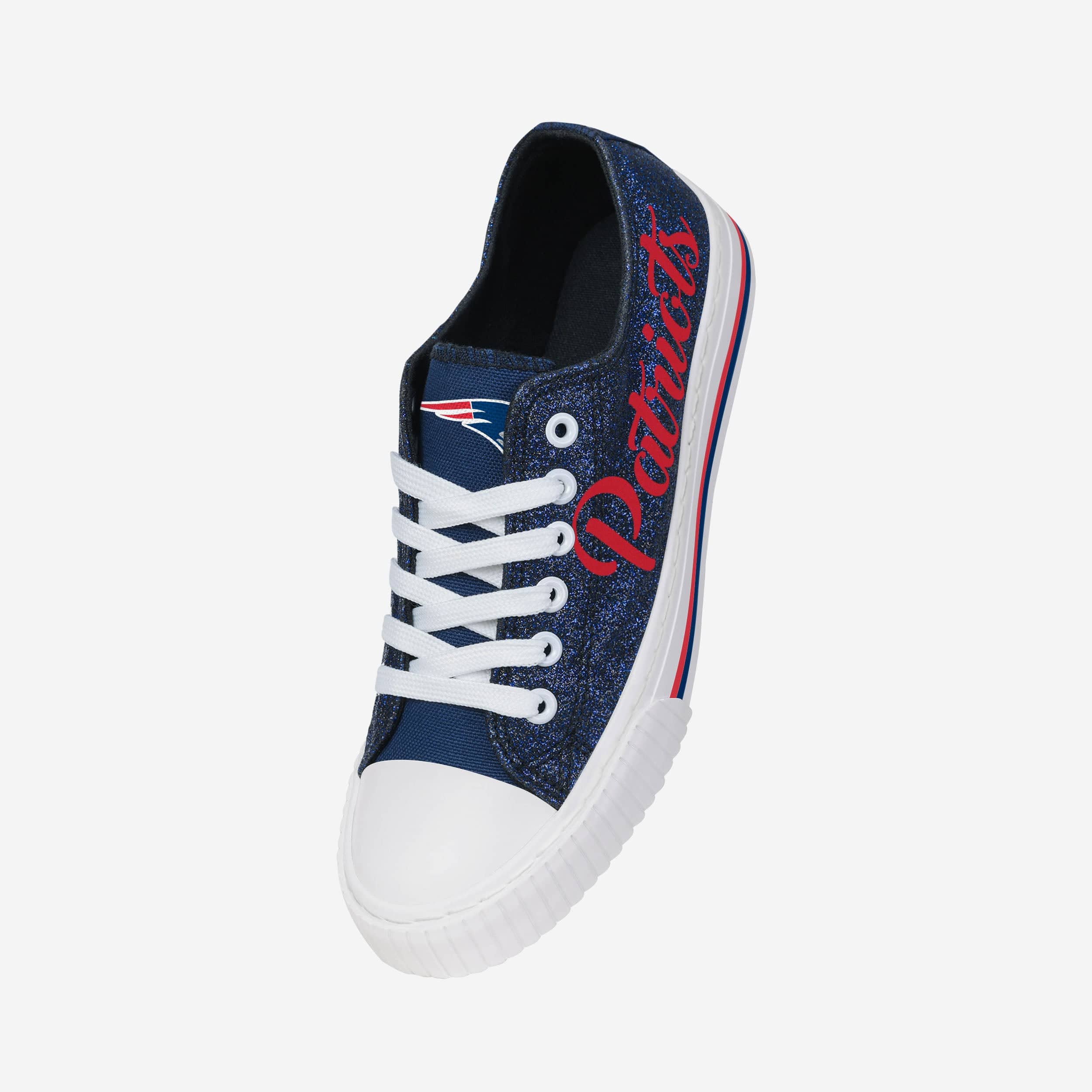 Sparkling New England Patriots Women's Low-Top Glitter Canvas Shoes