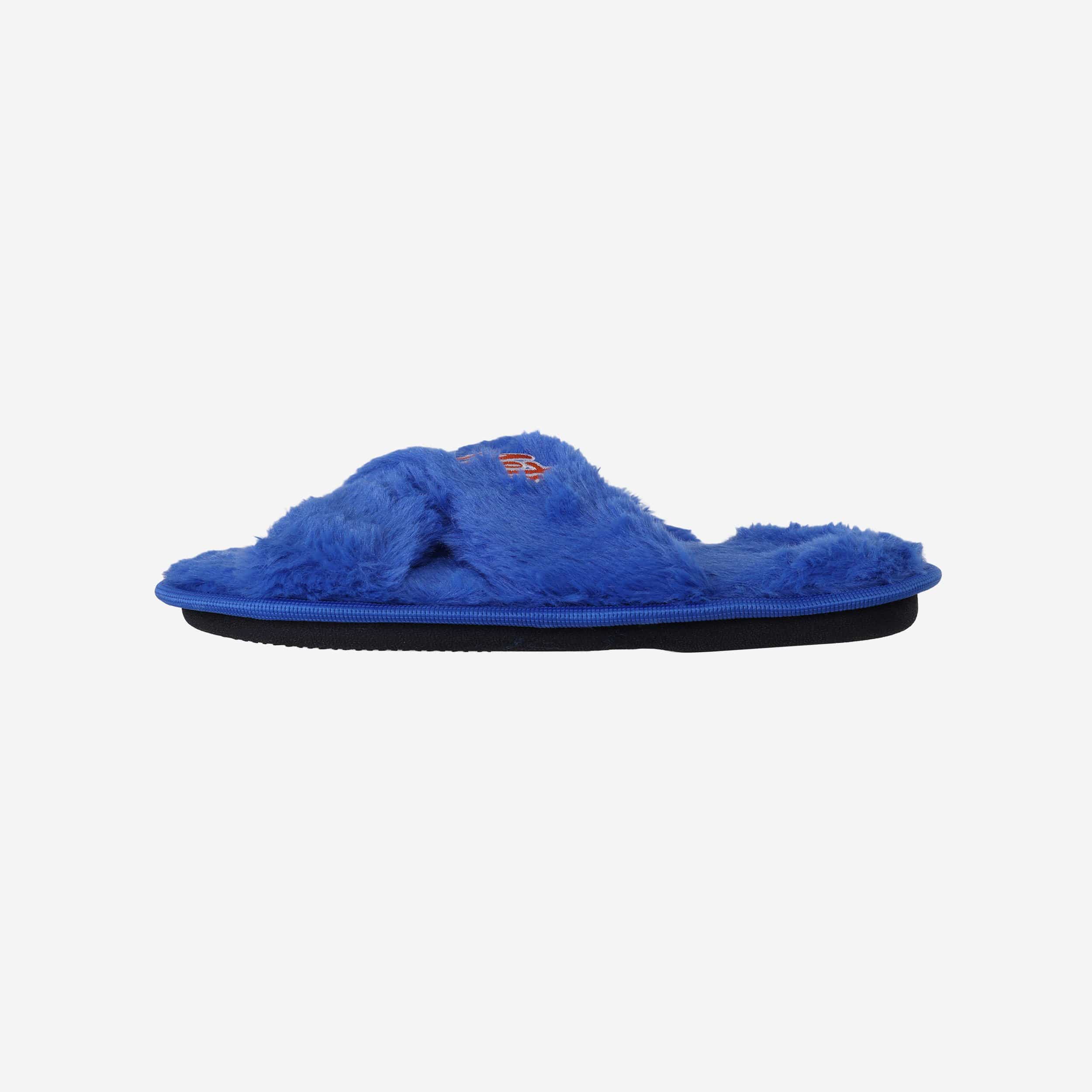 New York Mets Women's Script Wordmark Furry Cross Slides - Show Your Team Spirit!