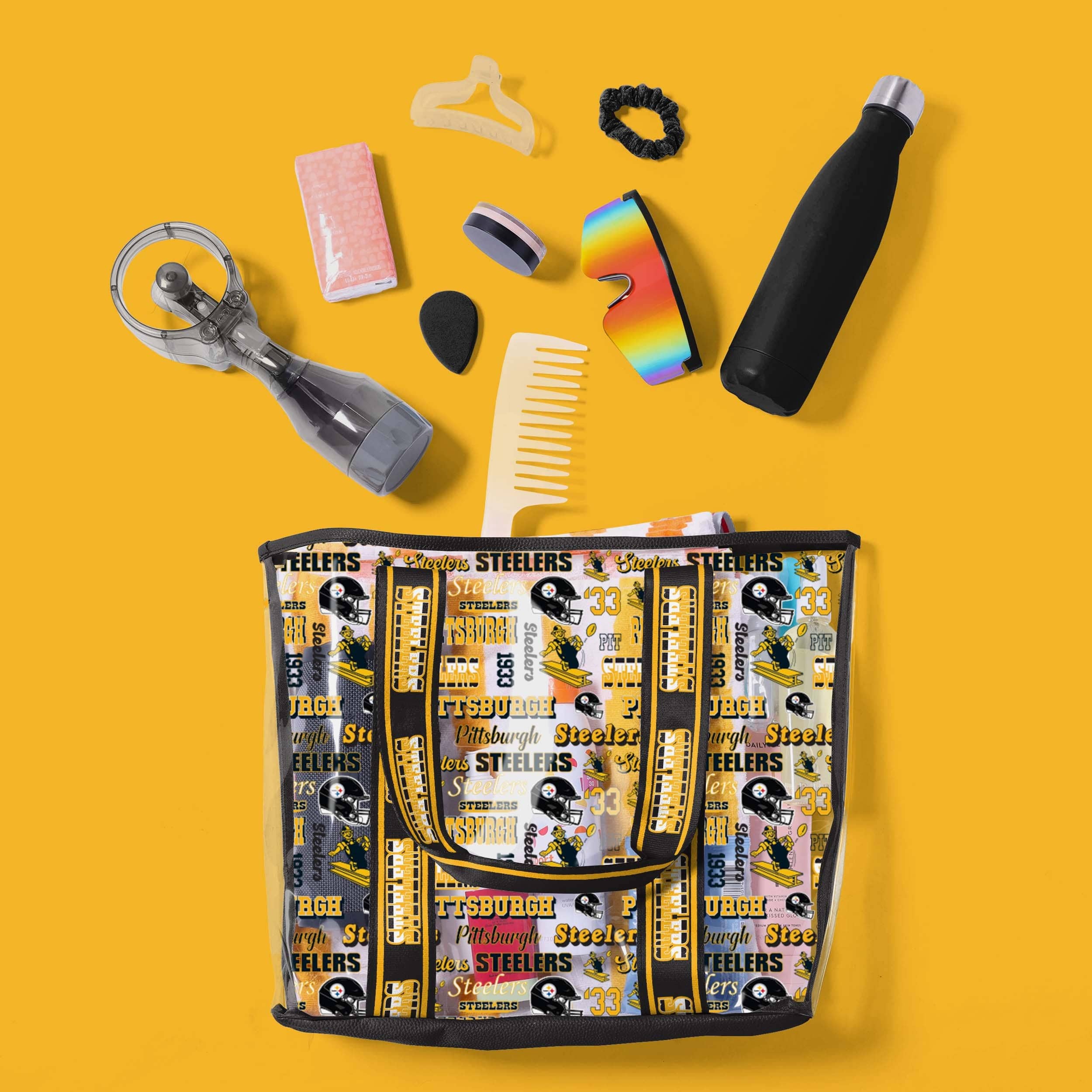 Pittsburgh Steelers Retro Repeat Print Clear Tote Bag - Show Your Fandom!