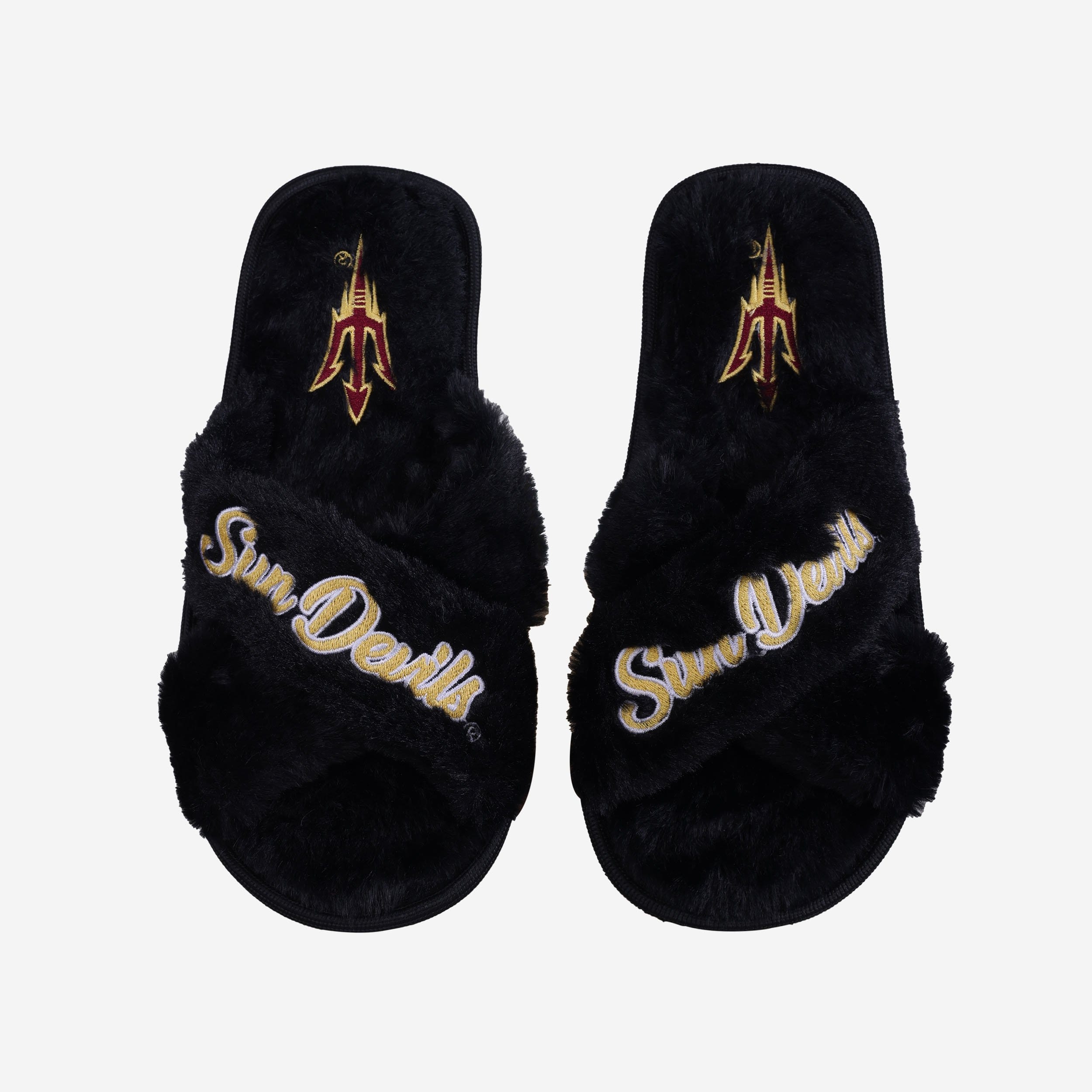 Arizona State Sun Devils Women's Fuzzy Script Wordmark Fur Cross Slides - Show Your Team Spirit!