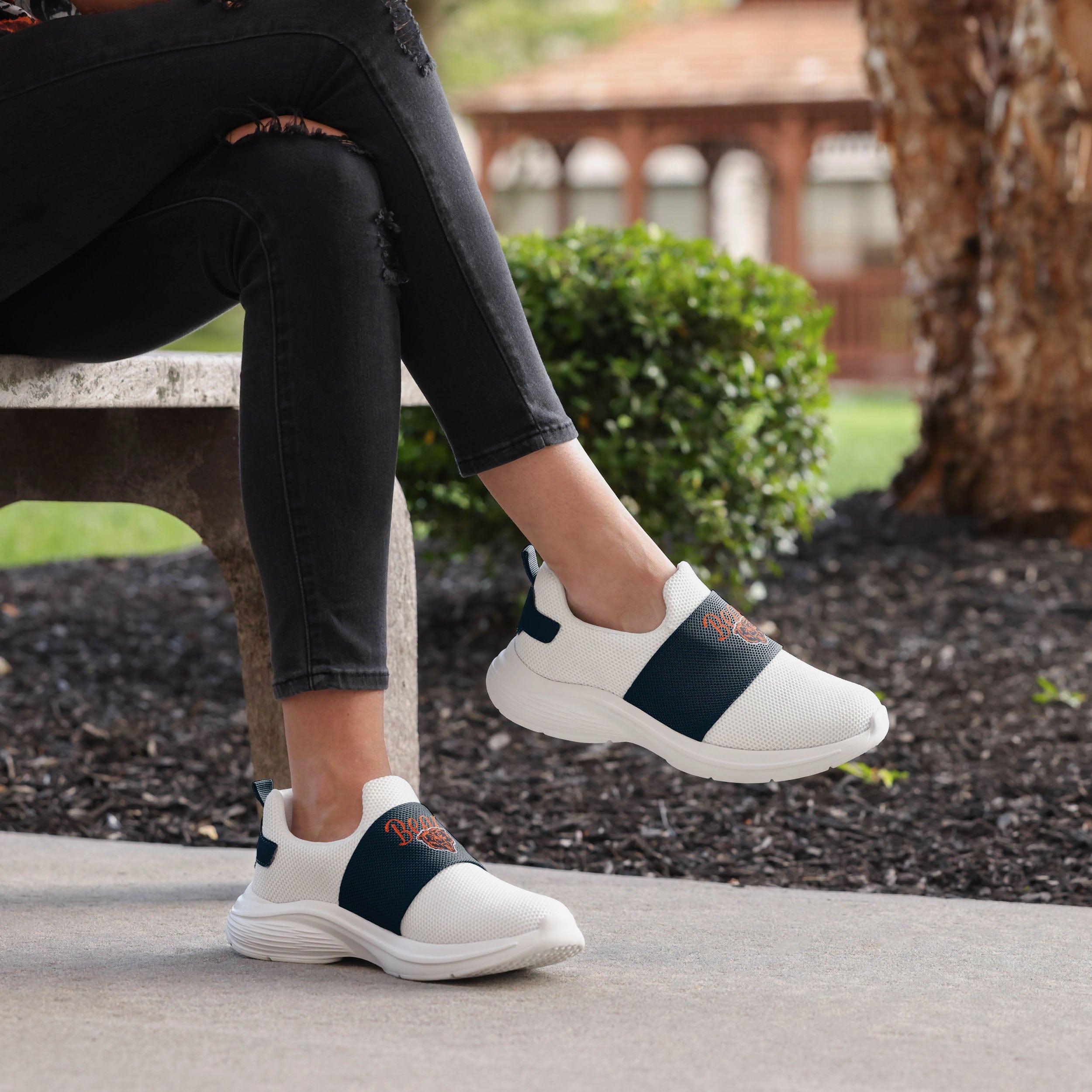 Stylish Chicago Bears Women's White Slip-On Script Wordmark Sneakers