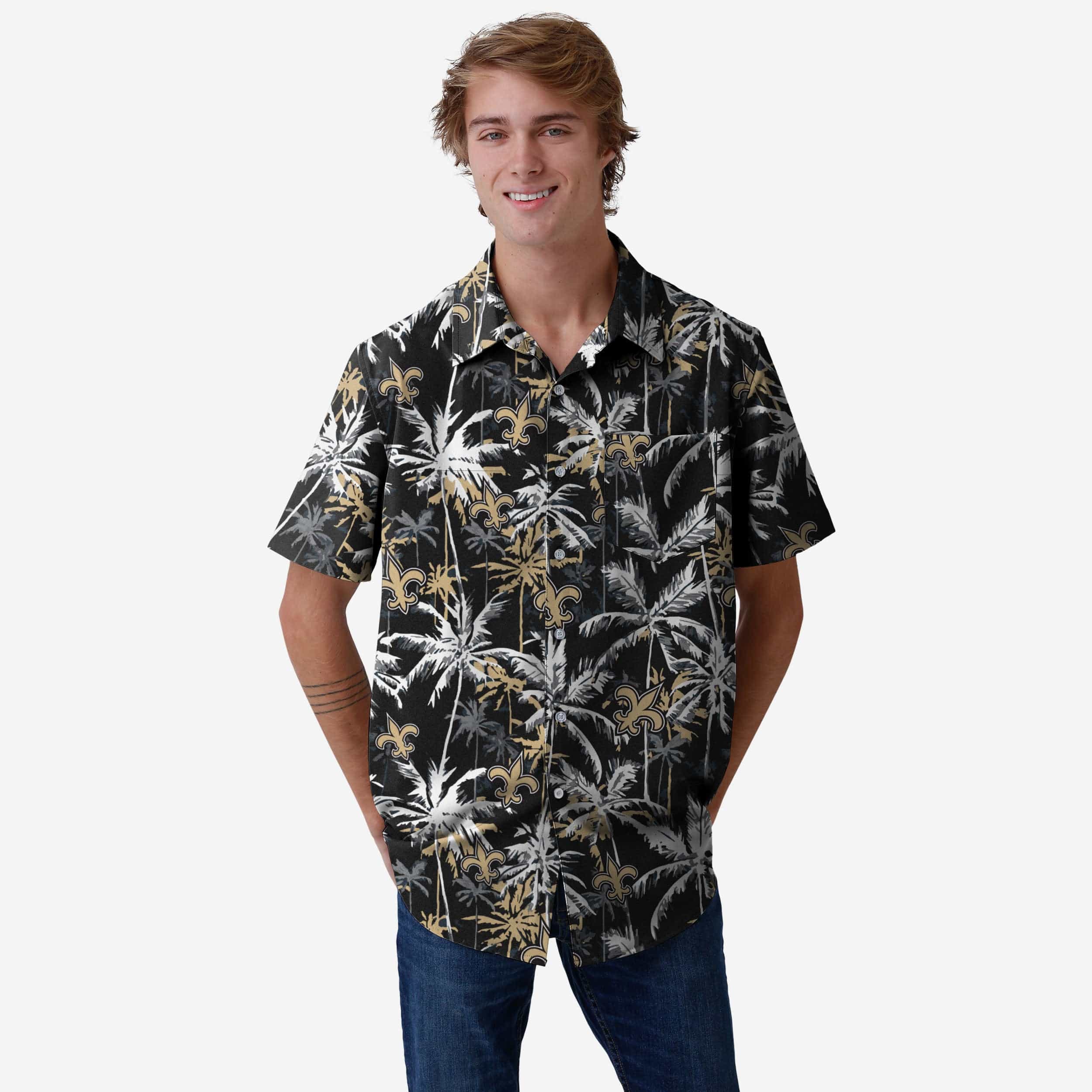 Stunning New Orleans Saints Black Floral Button-Up Shirt