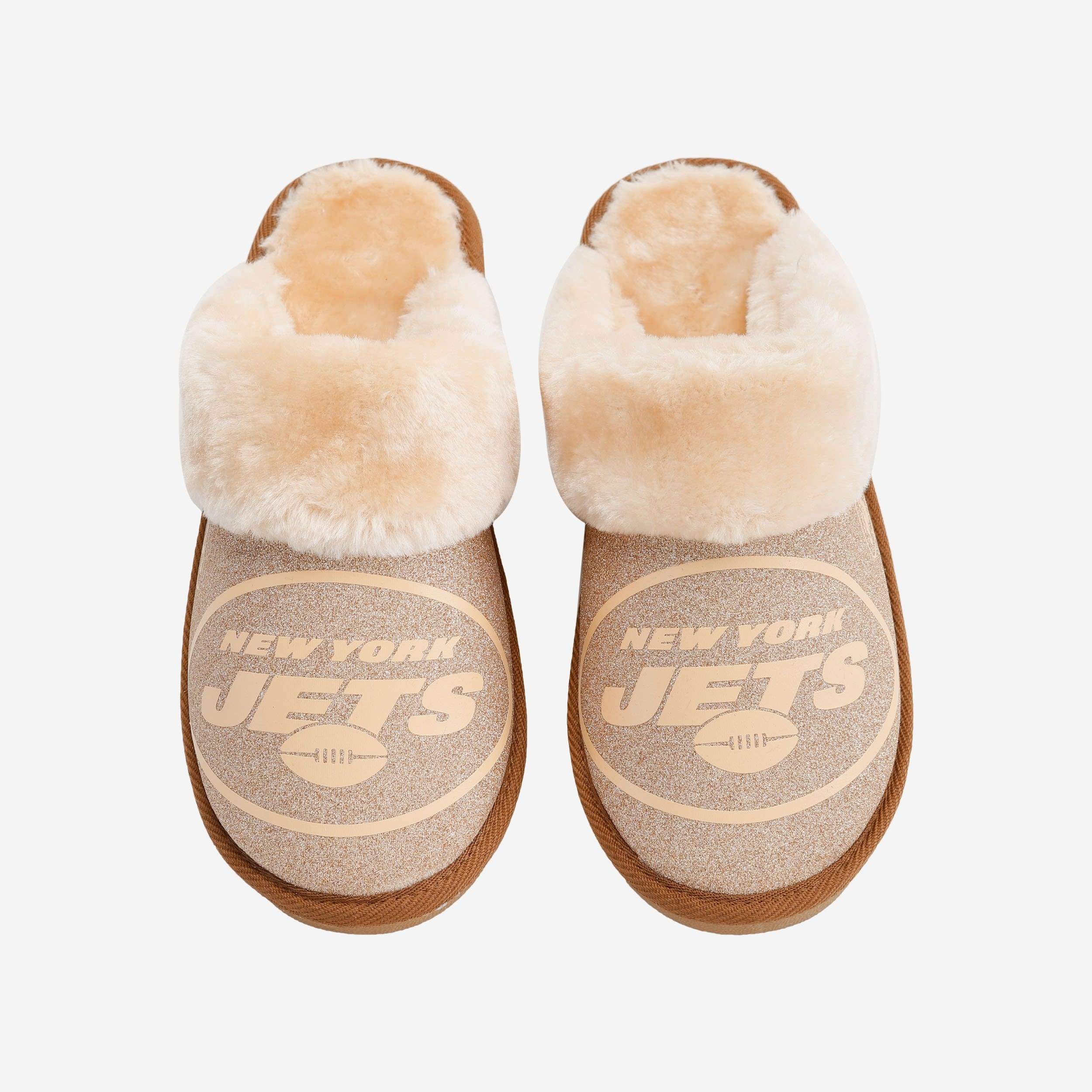 Sparkling New York Jets Women's Open-Back Fur Glitter Moccasin Slippers