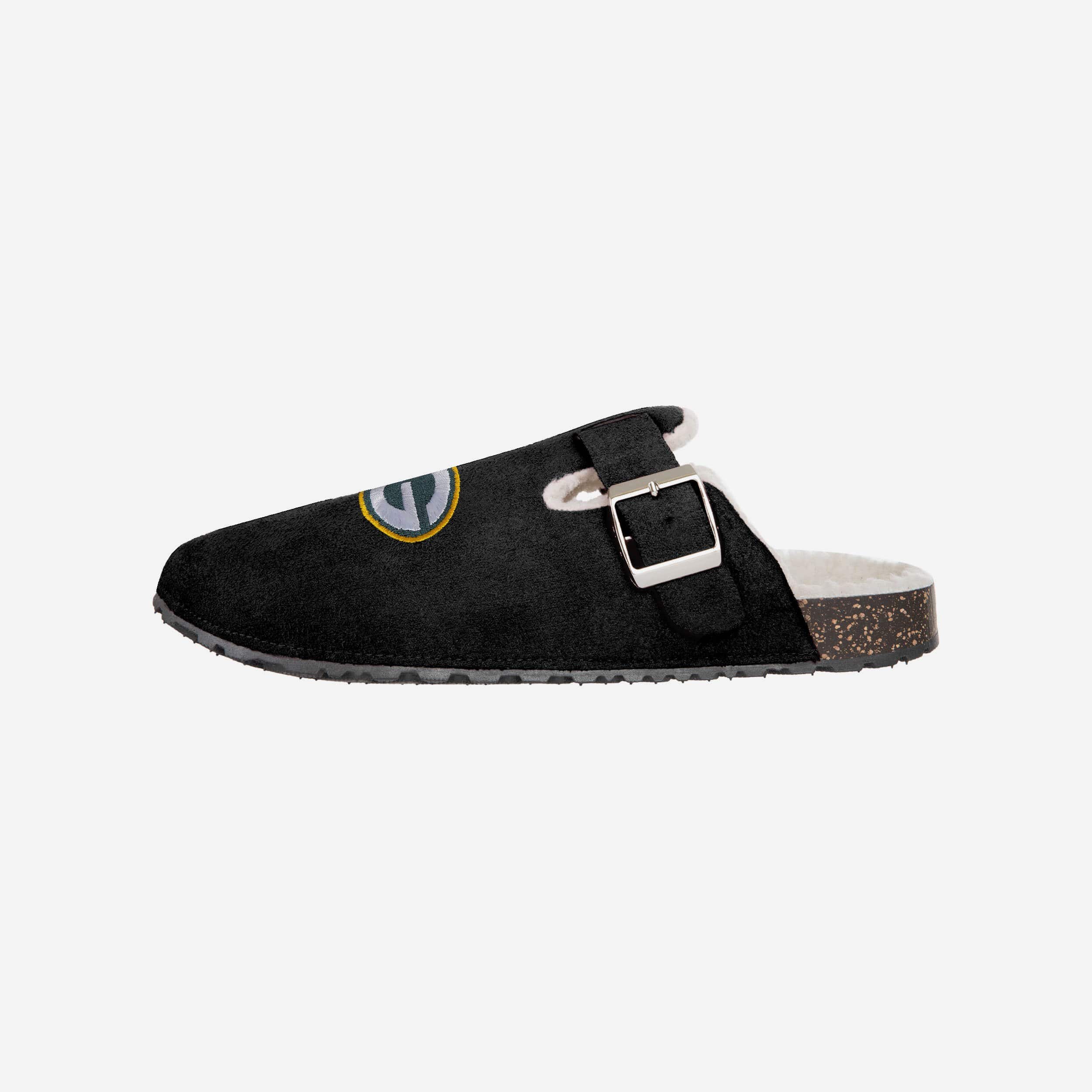 Green Bay Packers Women's Stylish Fur Buckle Clog Slippers
