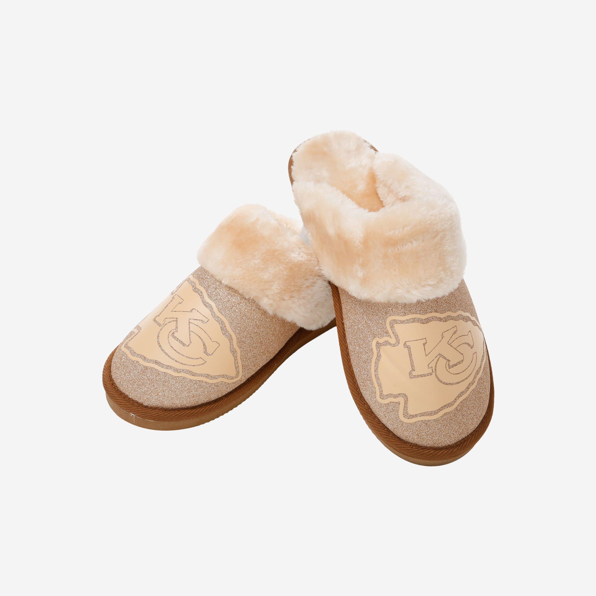 Sparkling Kansas City Chiefs Women's Open Back Fur Moccasin Slippers