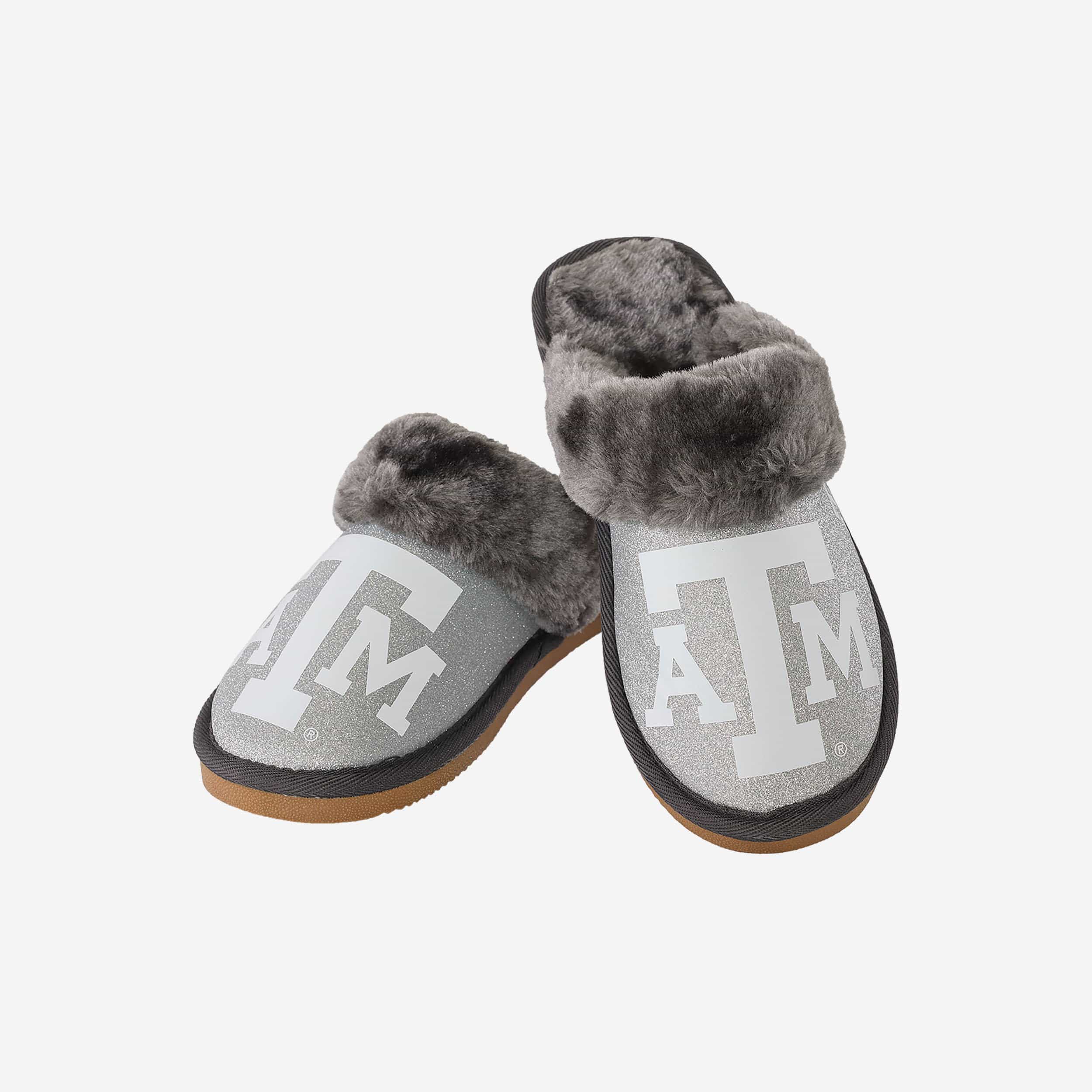 Texas A&M Aggies Women's Glittery Open-Back Fur Moccasin Slippers - Show Your Team Spirit!