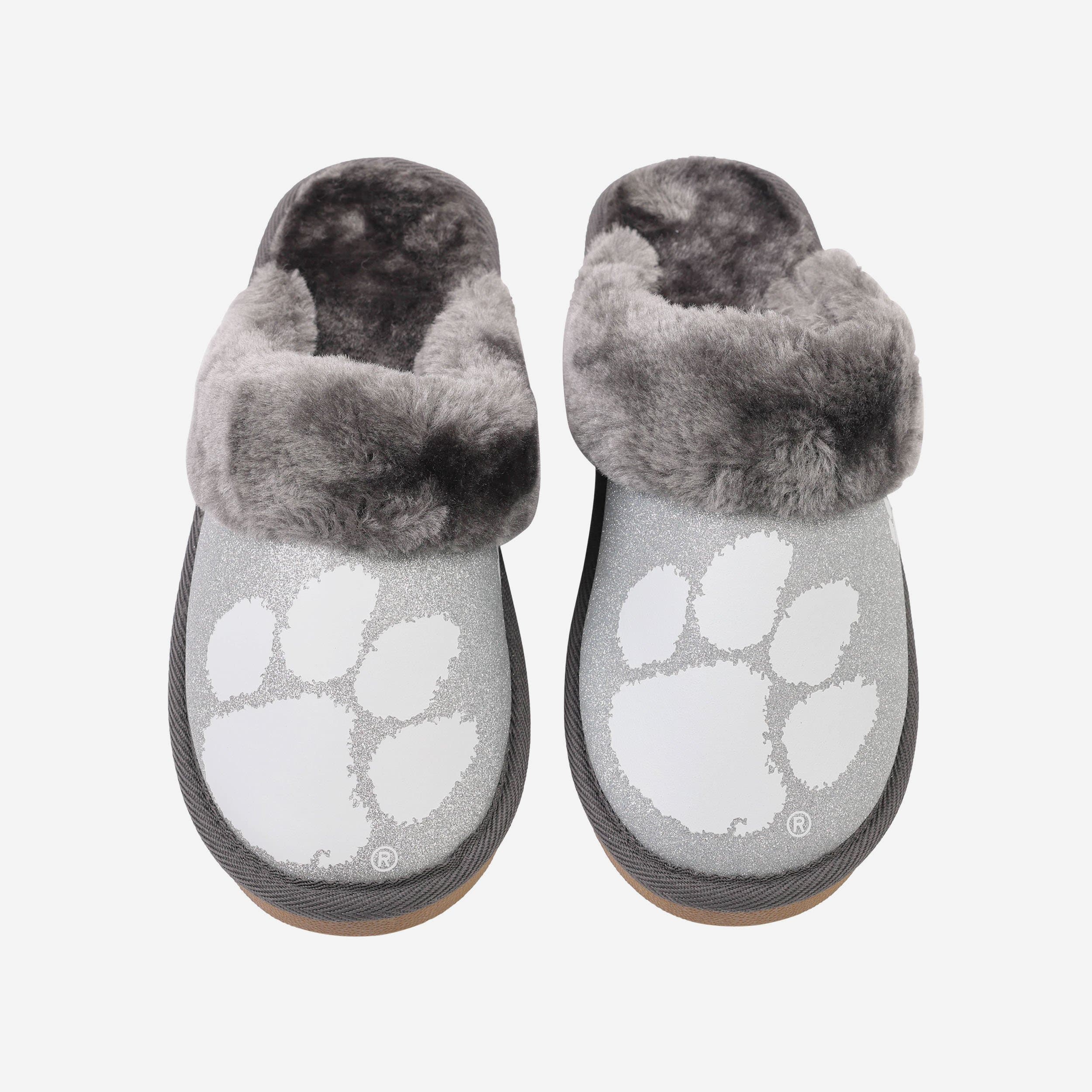 Clemson Tigers Women's Sparkling Open-Back Fur Moccasin Slippers - Show Your Team Spirit!