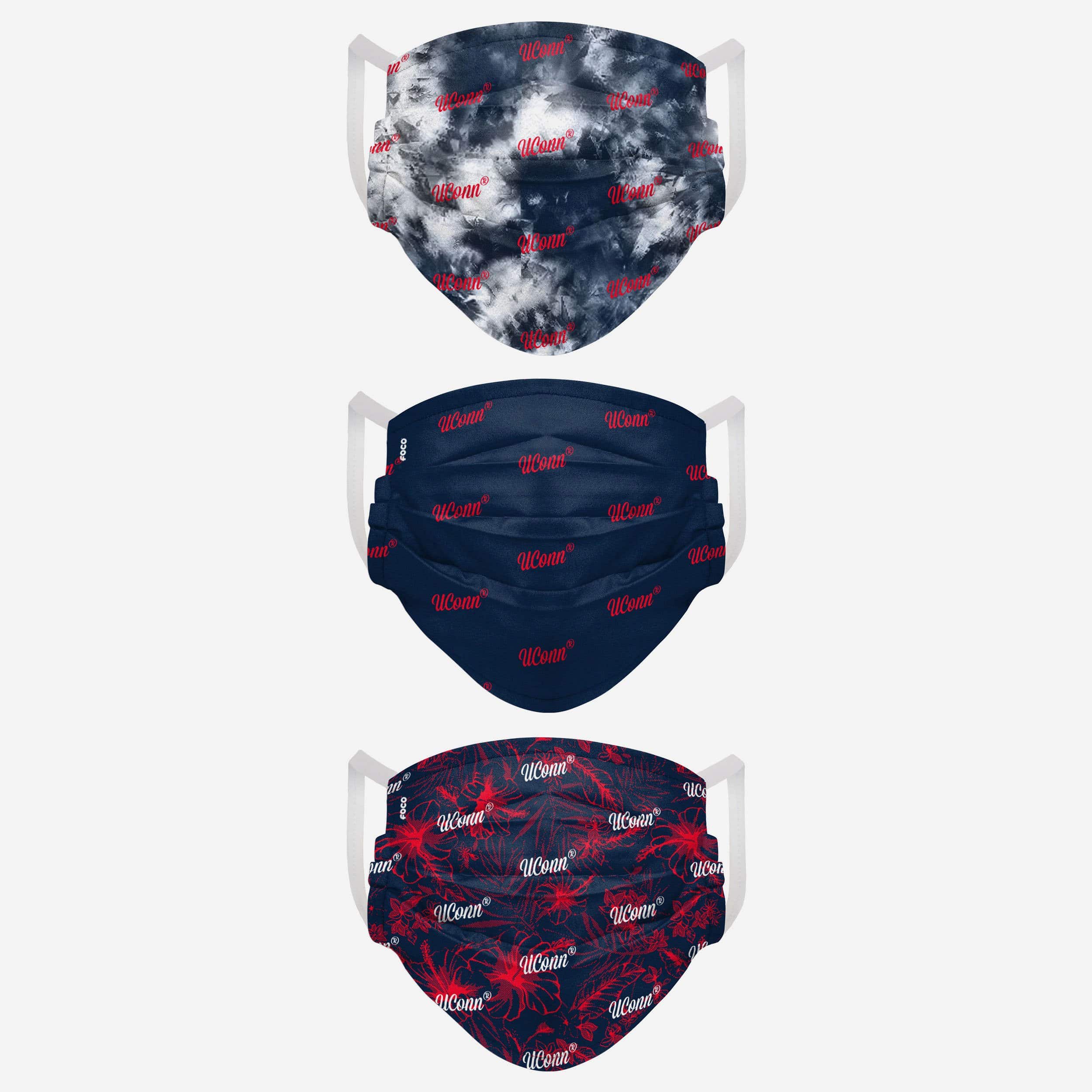 UConn Huskies Women's Matchday 3-Pack Fashion Face Covers - Represent Your Team in Style!